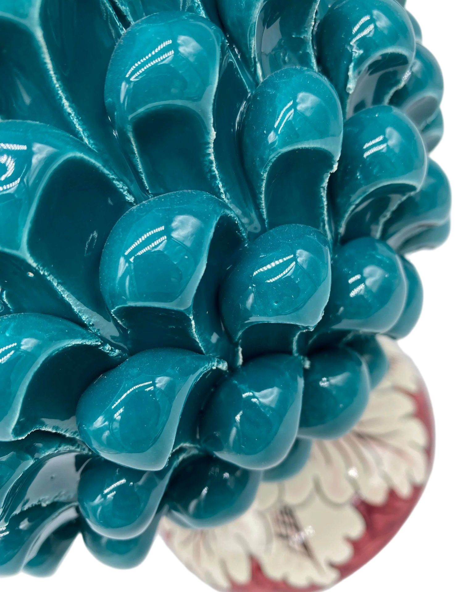 Portavaso Mezza Pigna Ceramica Caltagirone cm H.20 L.20 Artigianale Verde Ottanio Base Decorata - DD CERAMICHE SICILIANE