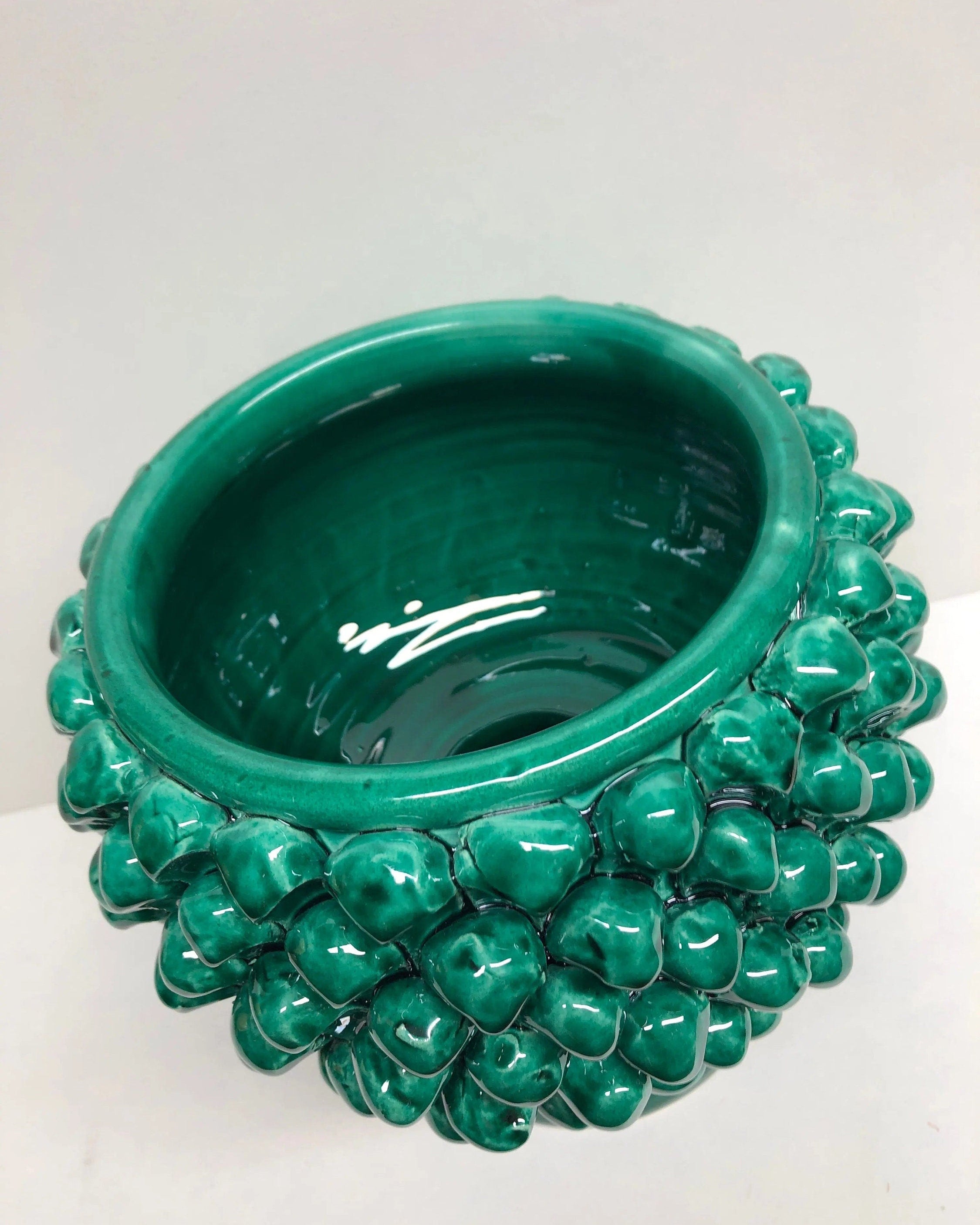 Portavaso Mezza Pigna Ceramica Caltagirone cm H.20 L.20 Artigianale Verde Cristallo DD CERAMICHE SICILIANE