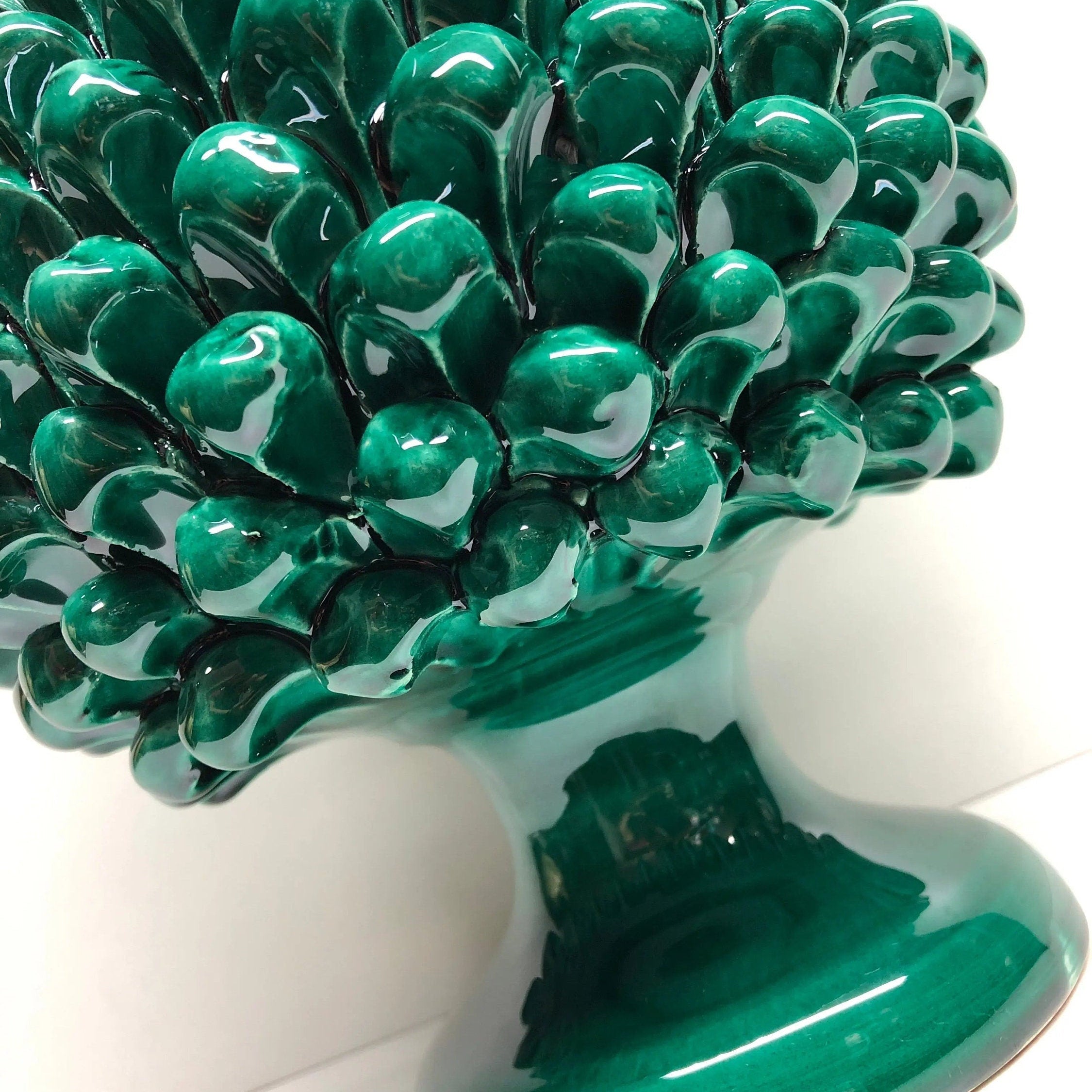 Portavaso Mezza Pigna Ceramica Caltagirone cm H.20 L.20 Artigianale Verde Cristallo DD CERAMICHE SICILIANE