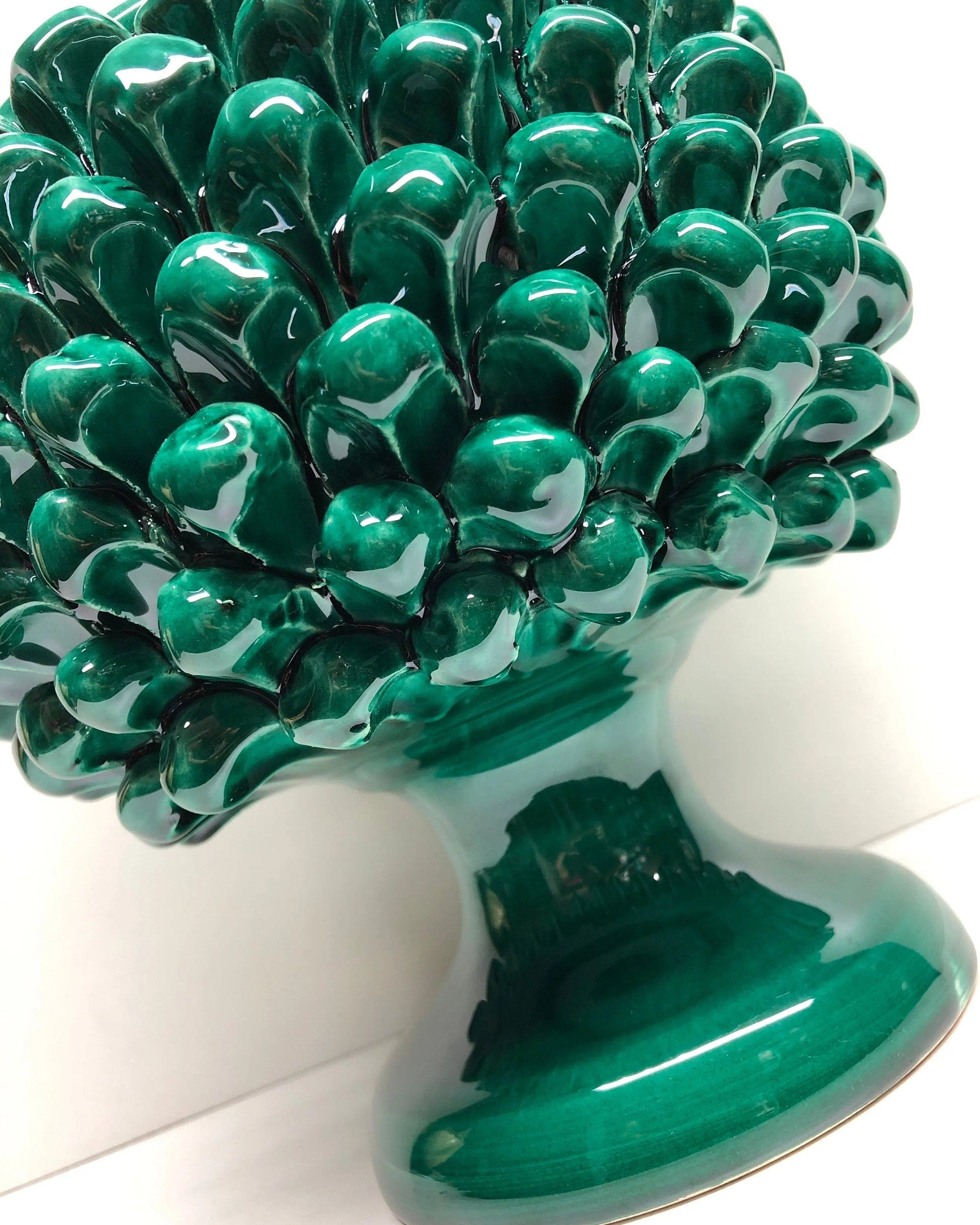 Portavaso Mezza Pigna Ceramica Caltagirone cm H.20 L.20 Artigianale Verde Cristallo DD CERAMICHE SICILIANE