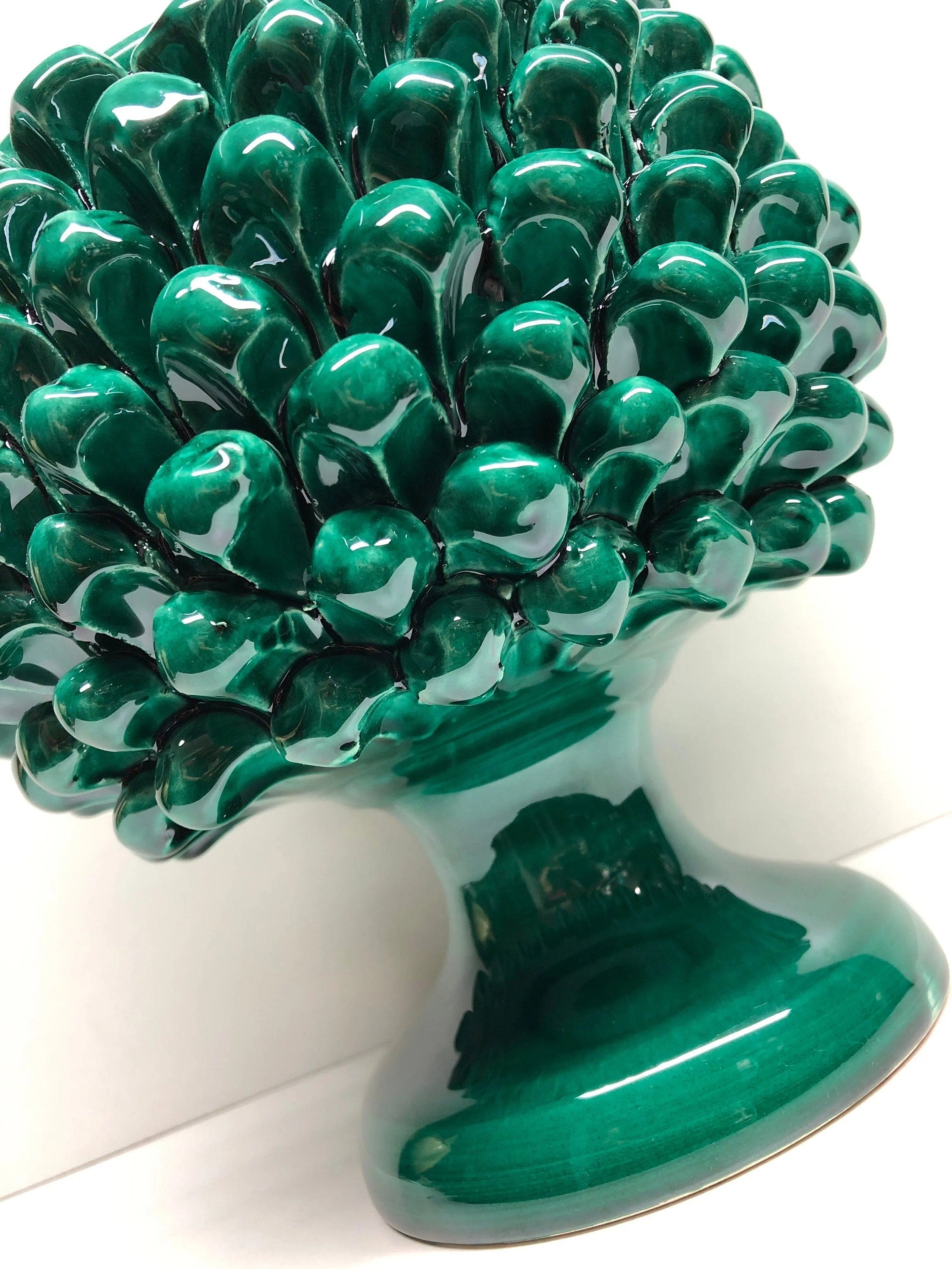 Portavaso Mezza Pigna Ceramica Caltagirone cm H.20 L.20 Artigianale Verde Cristallo DD CERAMICHE SICILIANE