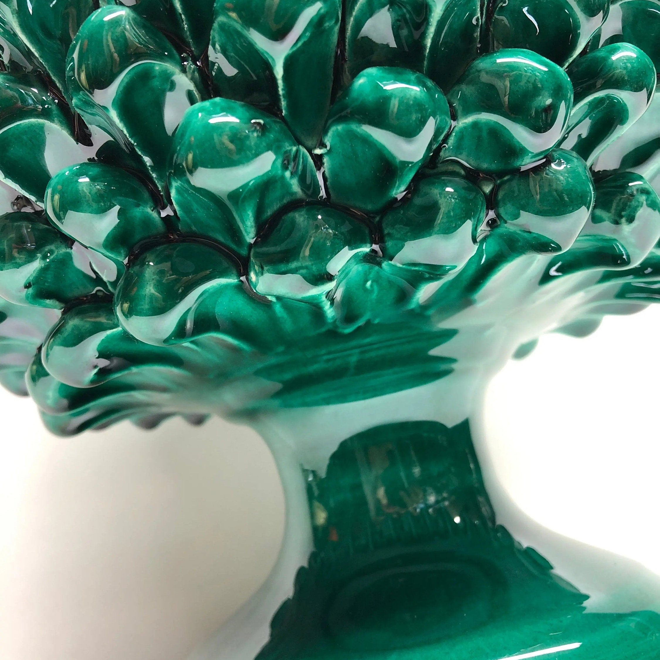 Portavaso Mezza Pigna Ceramica Caltagirone cm H.20 L.20 Artigianale Verde Cristallo DD CERAMICHE SICILIANE