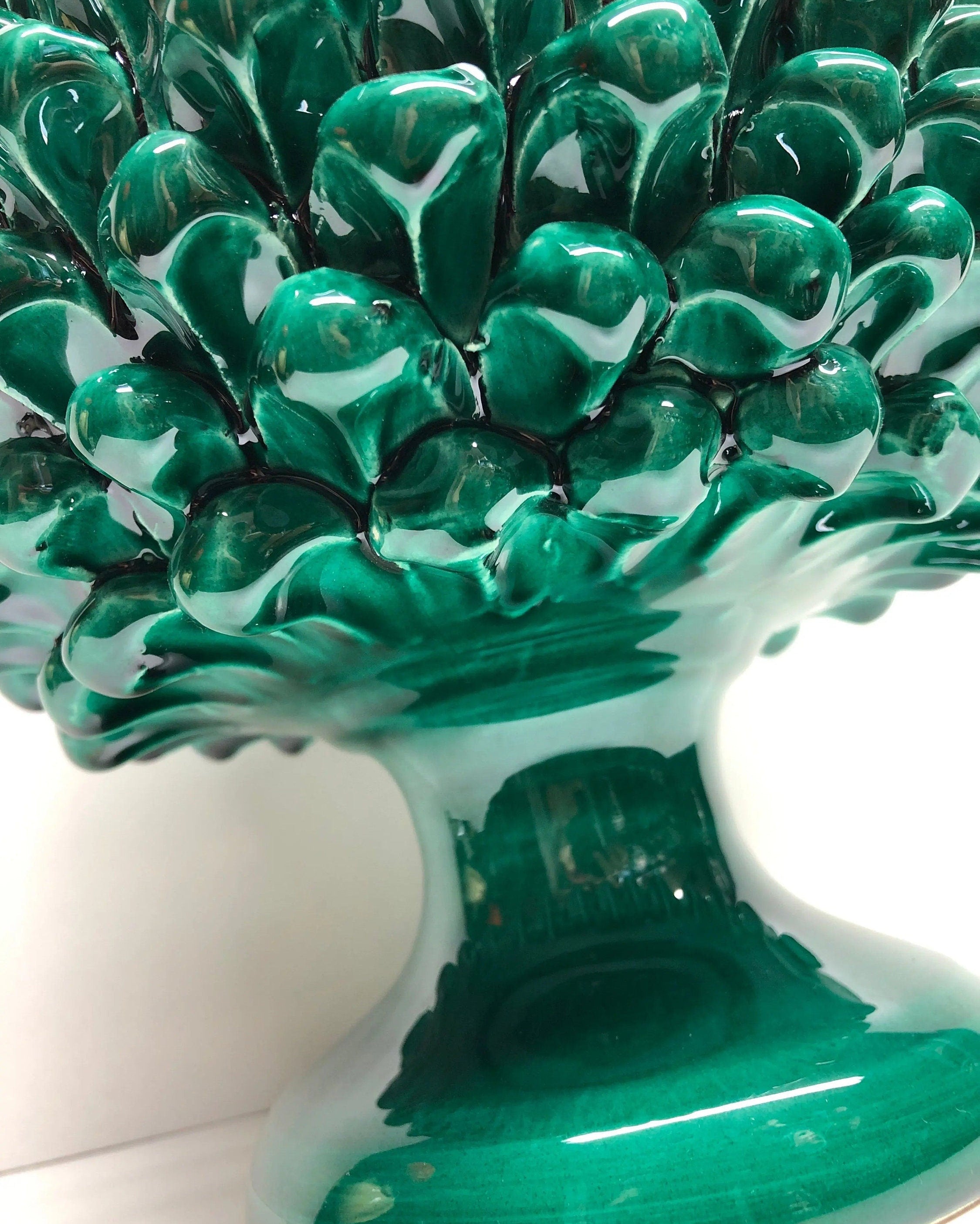 Portavaso Mezza Pigna Ceramica Caltagirone cm H.20 L.20 Artigianale Verde Cristallo DD CERAMICHE SICILIANE