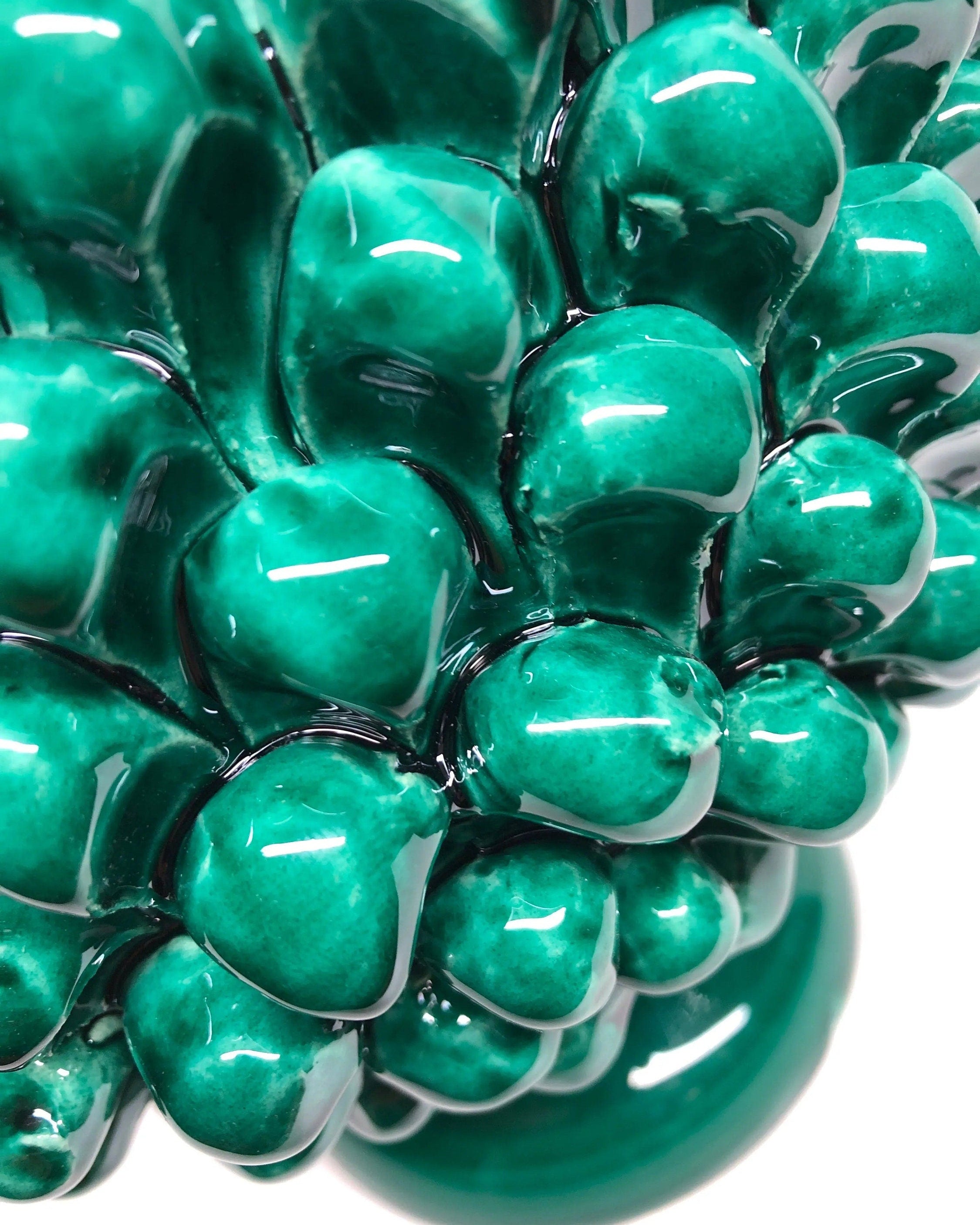 Portavaso Mezza Pigna Ceramica Caltagirone cm H.20 L.20 Artigianale Verde Cristallo DD CERAMICHE SICILIANE