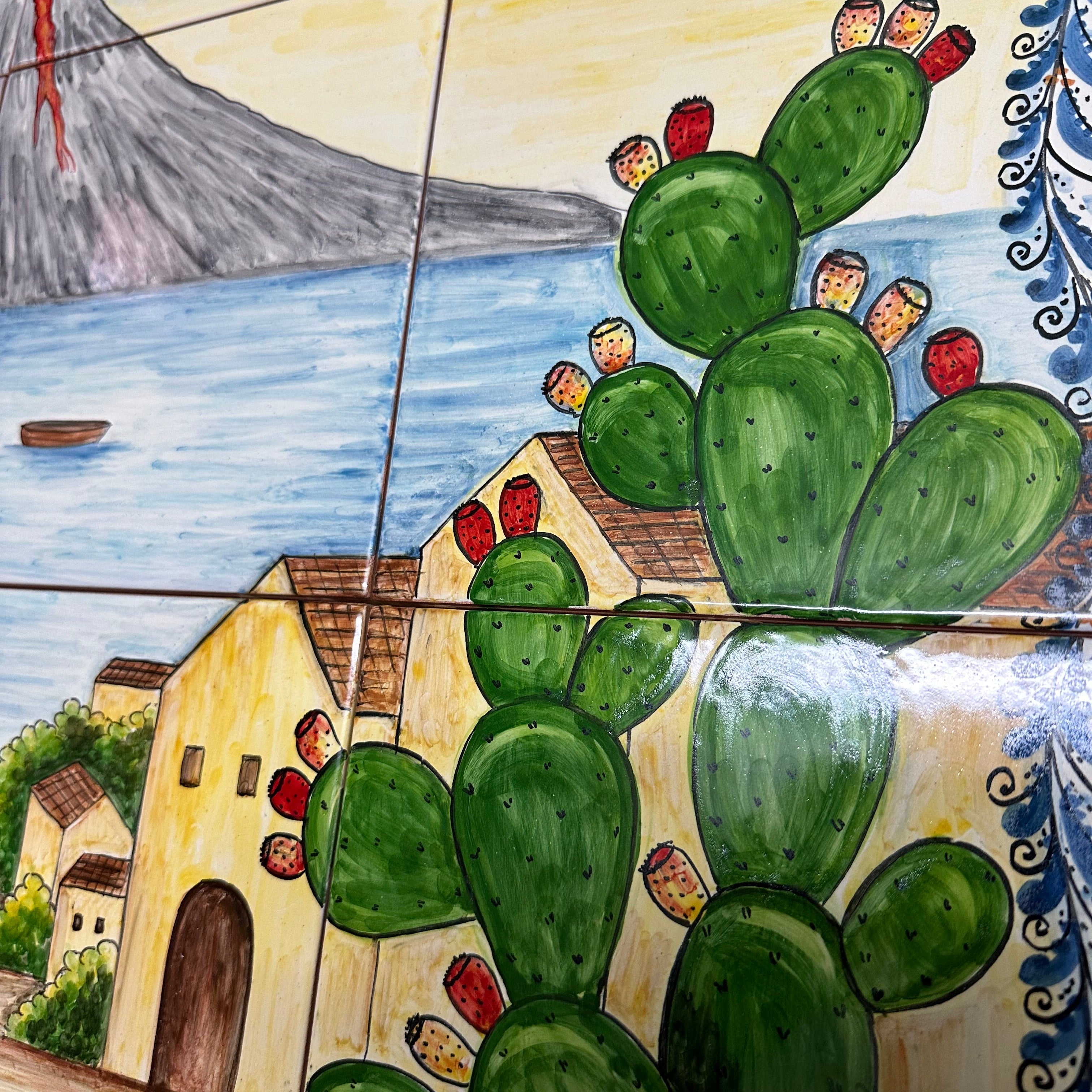 Mosaico Pannello Etna Ceramica Caltagirone cm 80x60 Piastrelle decorate a mano - MAIOLICHE