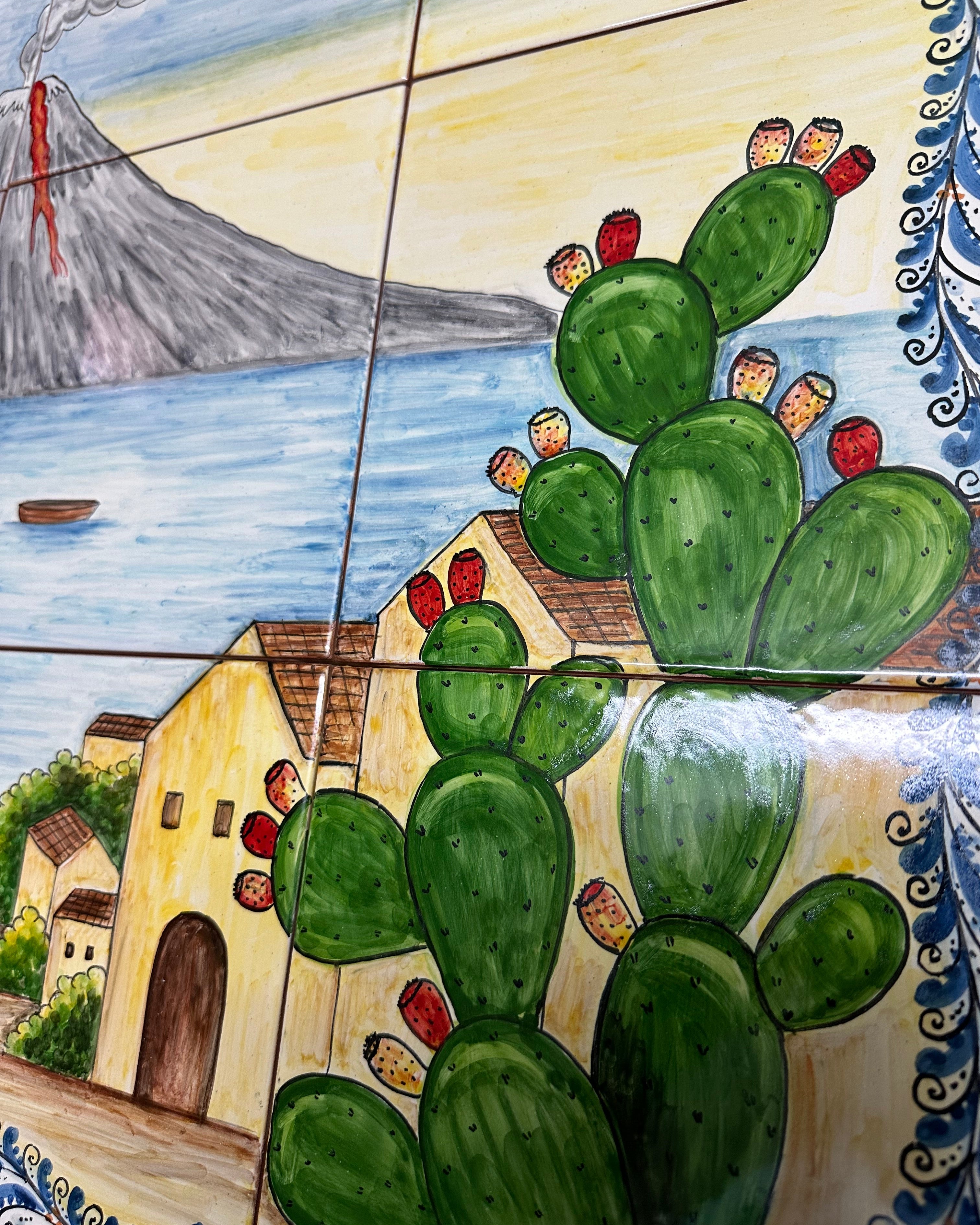 Mosaico Pannello Etna Ceramica Caltagirone cm 80x60 Piastrelle decorate a mano - MAIOLICHE