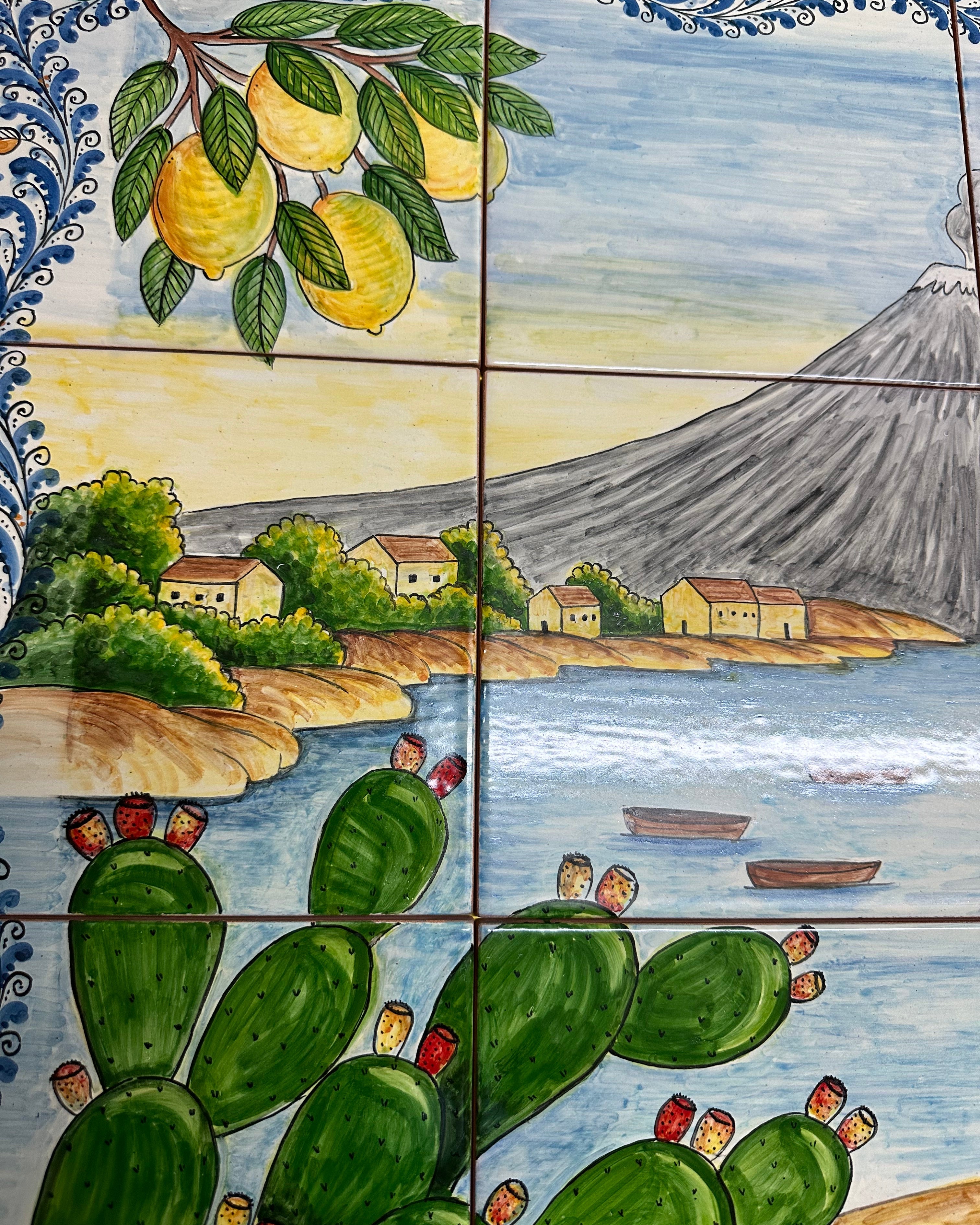 Mosaico Pannello Etna Ceramica Caltagirone cm 80x60 Piastrelle decorate a mano - MAIOLICHE