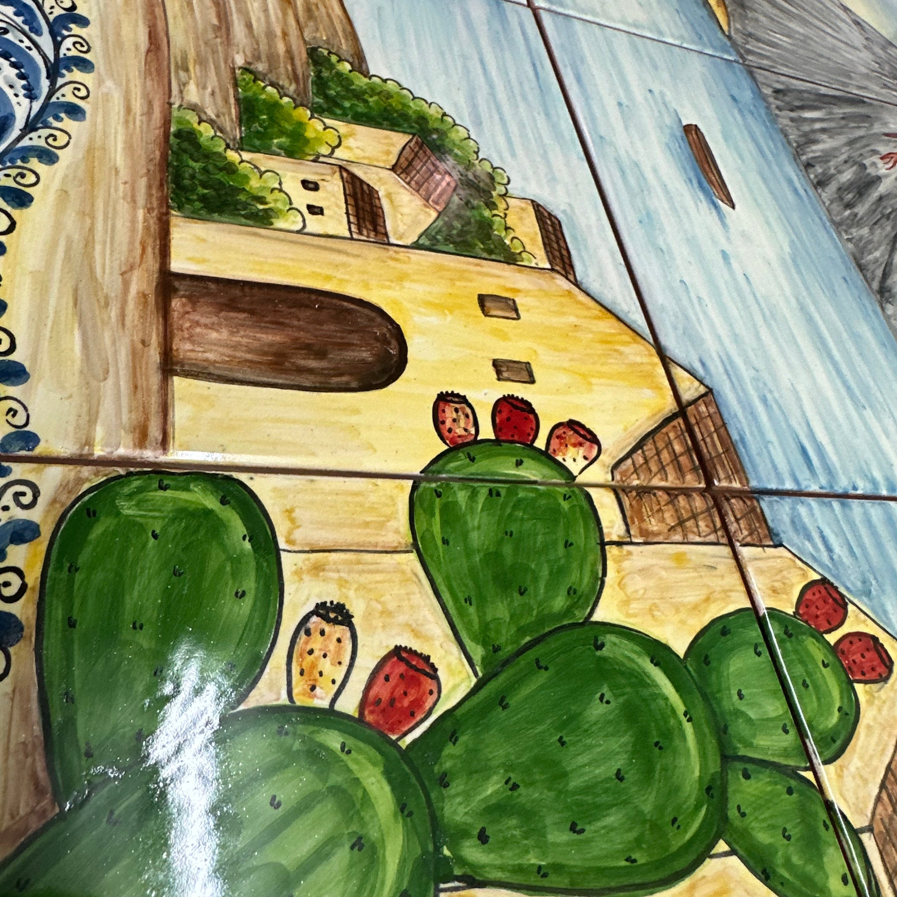 Mosaico Pannello Etna Ceramica Caltagirone cm 80x60 Piastrelle decorate a mano - MAIOLICHE