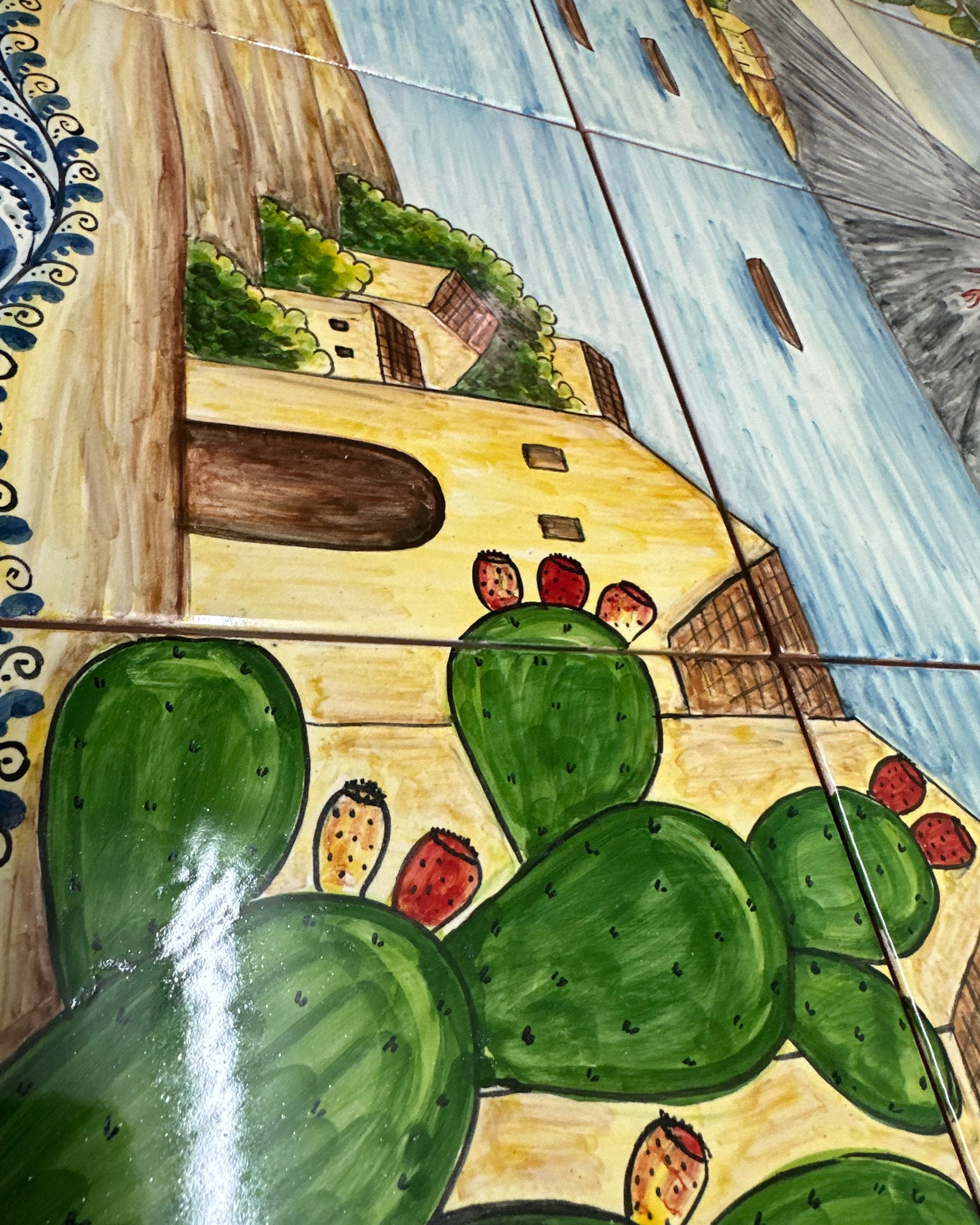 Mosaico Pannello Etna Ceramica Caltagirone cm 80x60 Piastrelle decorate a mano - MAIOLICHE