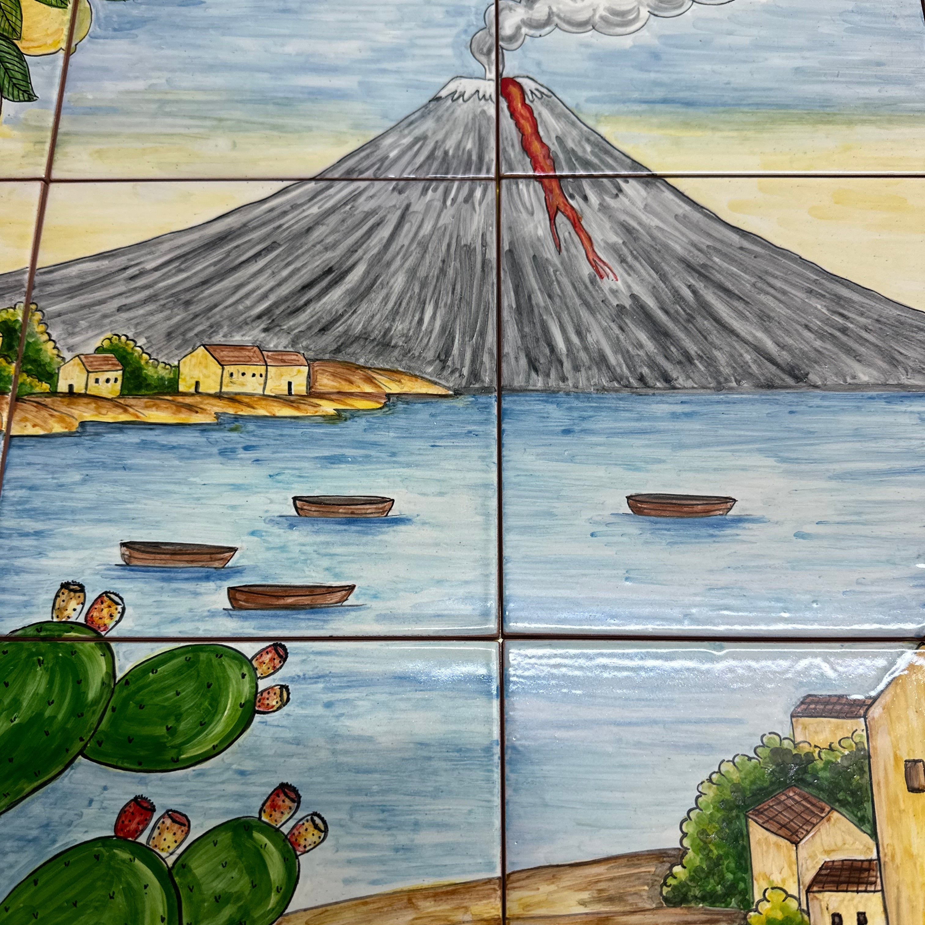 Mosaico Pannello Etna Ceramica Caltagirone cm 80x60 Piastrelle decorate a mano - MAIOLICHE