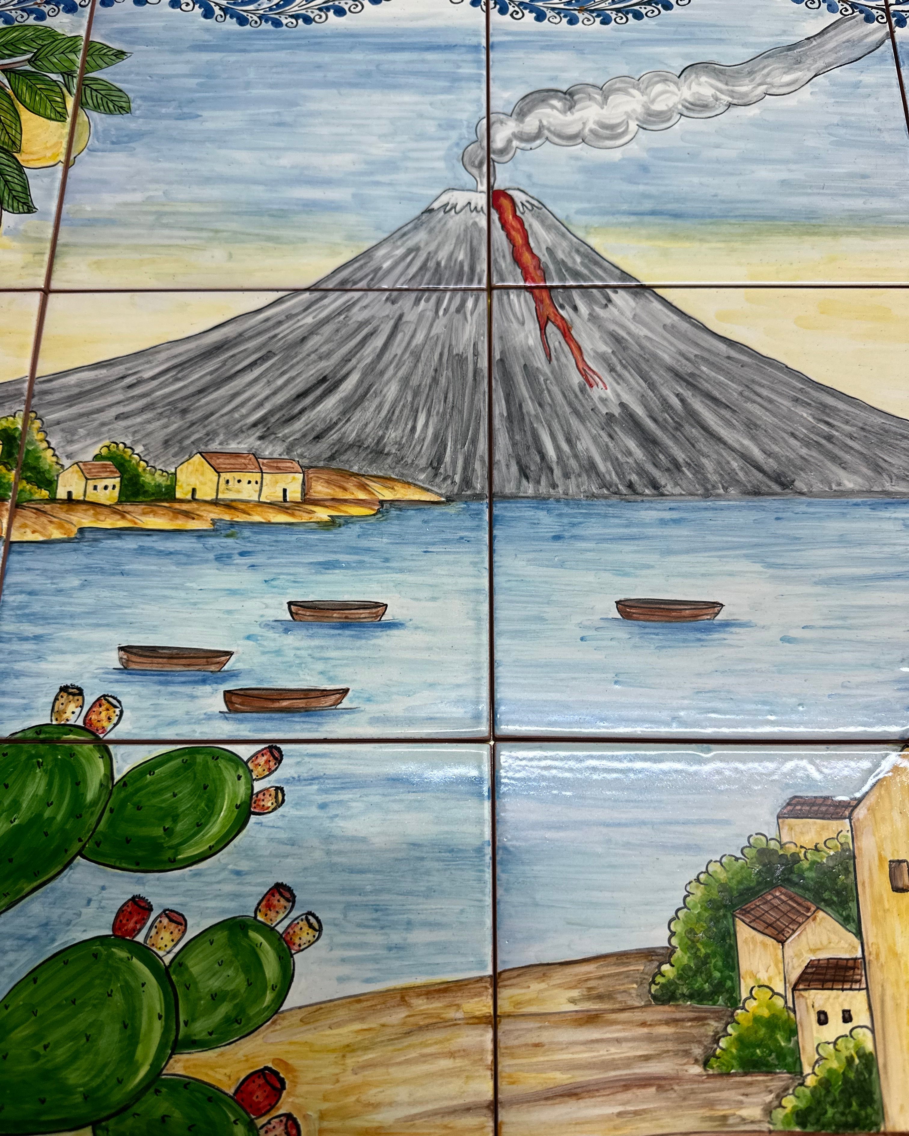 Mosaico Pannello Etna Ceramica Caltagirone cm 80x60 Piastrelle decorate a mano - MAIOLICHE