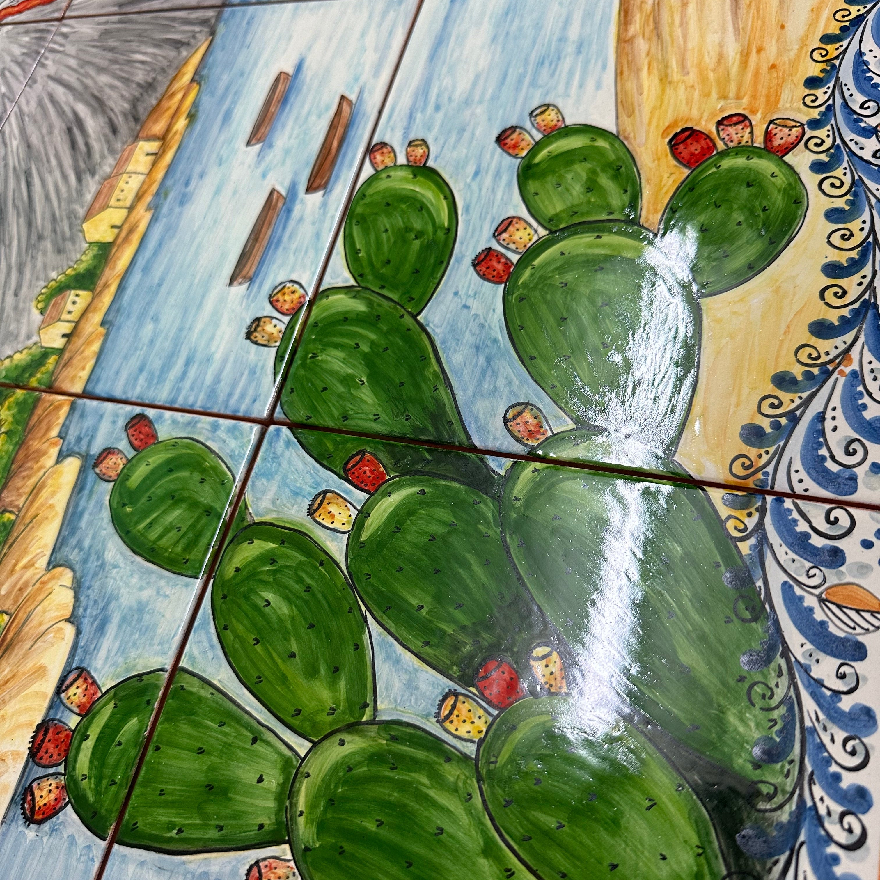 Mosaico Pannello Etna Ceramica Caltagirone cm 80x60 Piastrelle decorate a mano - MAIOLICHE