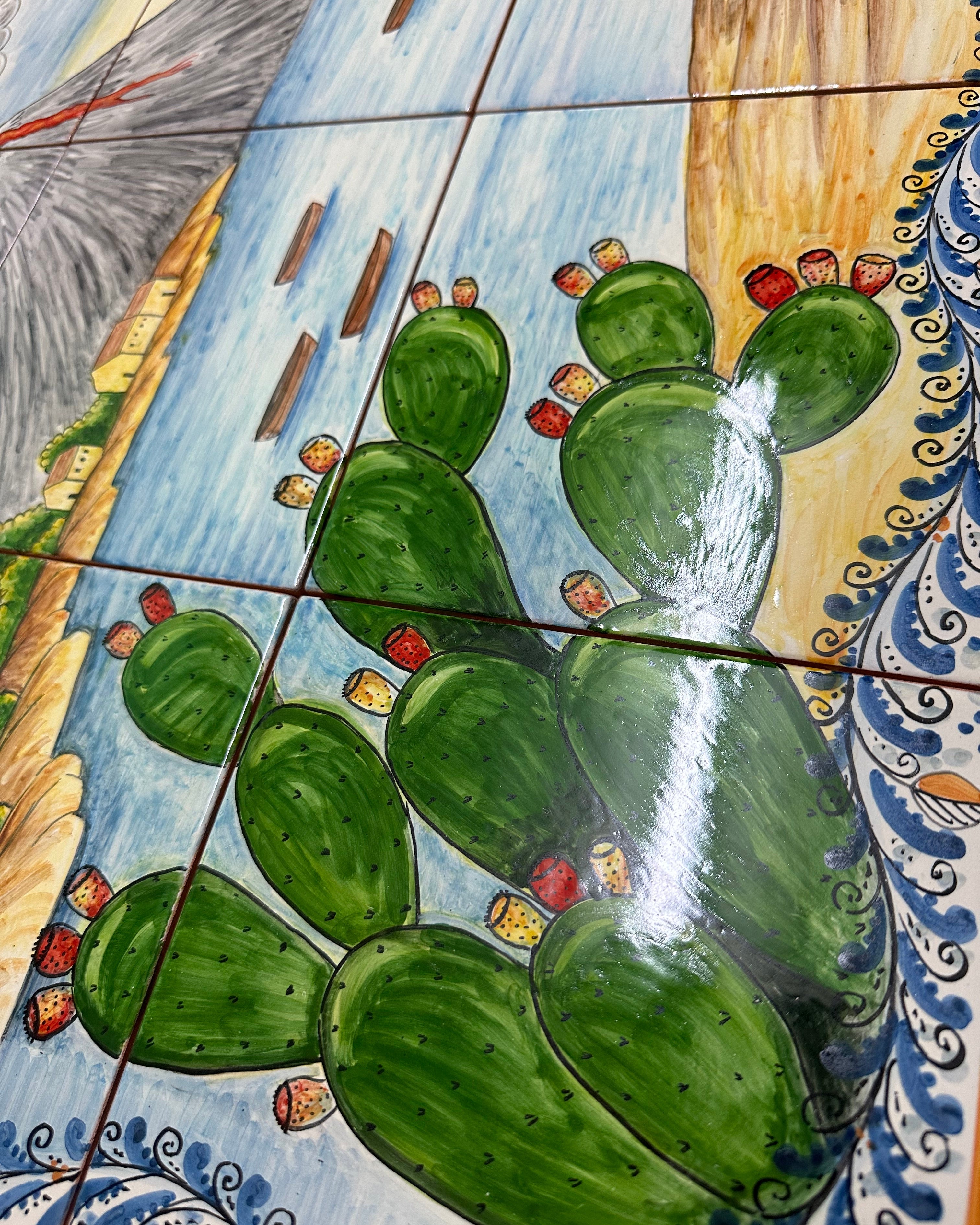 Mosaico Pannello Etna Ceramica Caltagirone cm 80x60 Piastrelle decorate a mano - MAIOLICHE