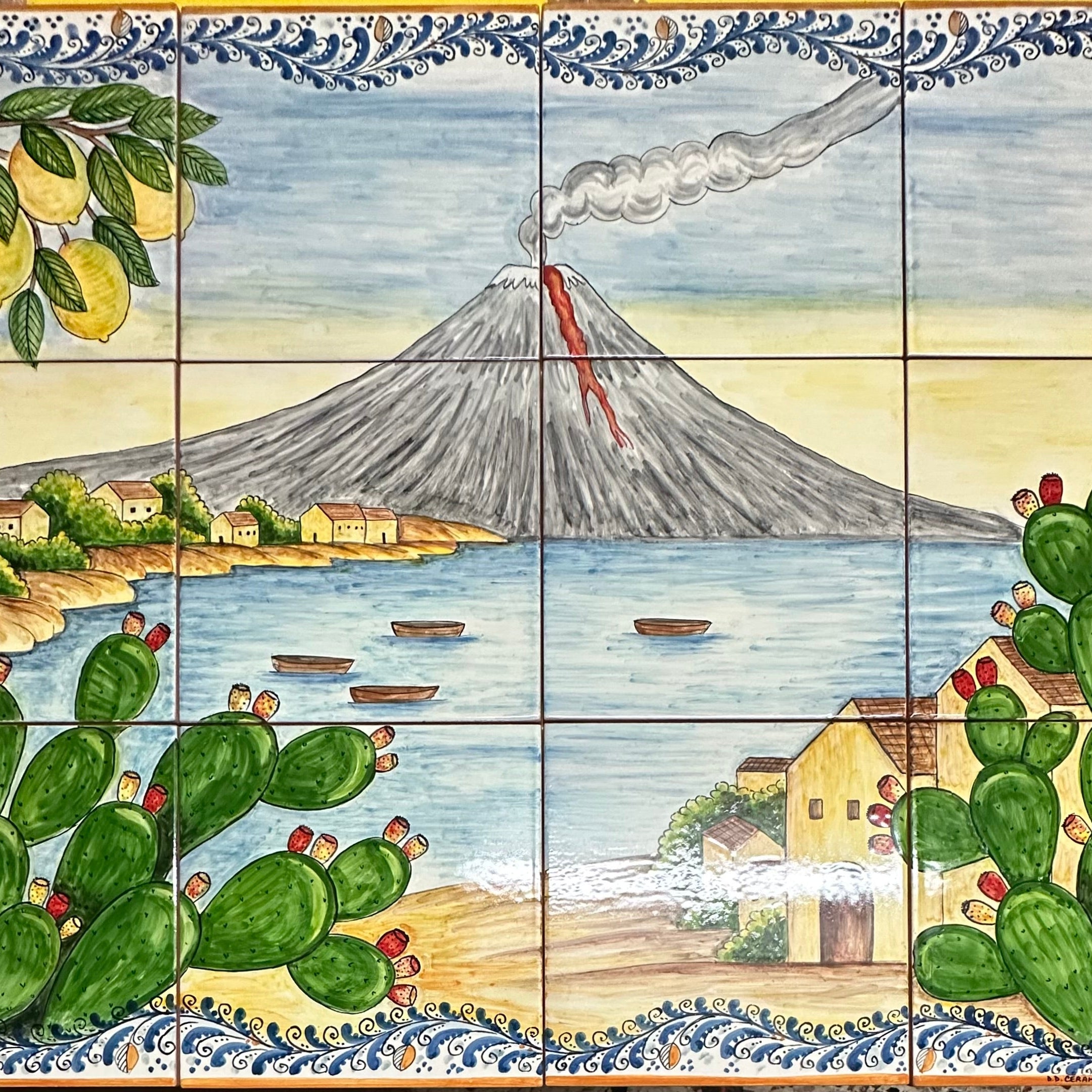Mosaico Pannello Etna Ceramica Caltagirone cm 80x60 Piastrelle decorate a mano - MAIOLICHE