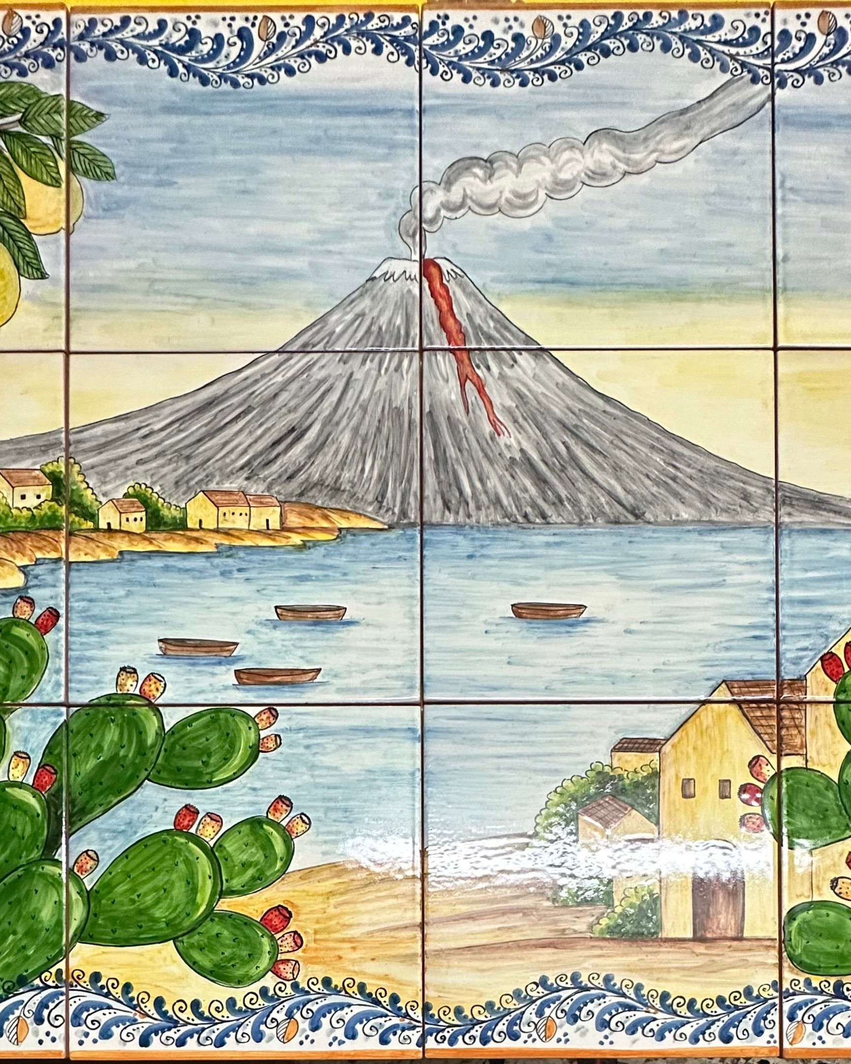 Mosaico Pannello Etna Ceramica Caltagirone cm 80x60 Piastrelle decorate a mano - MAIOLICHE