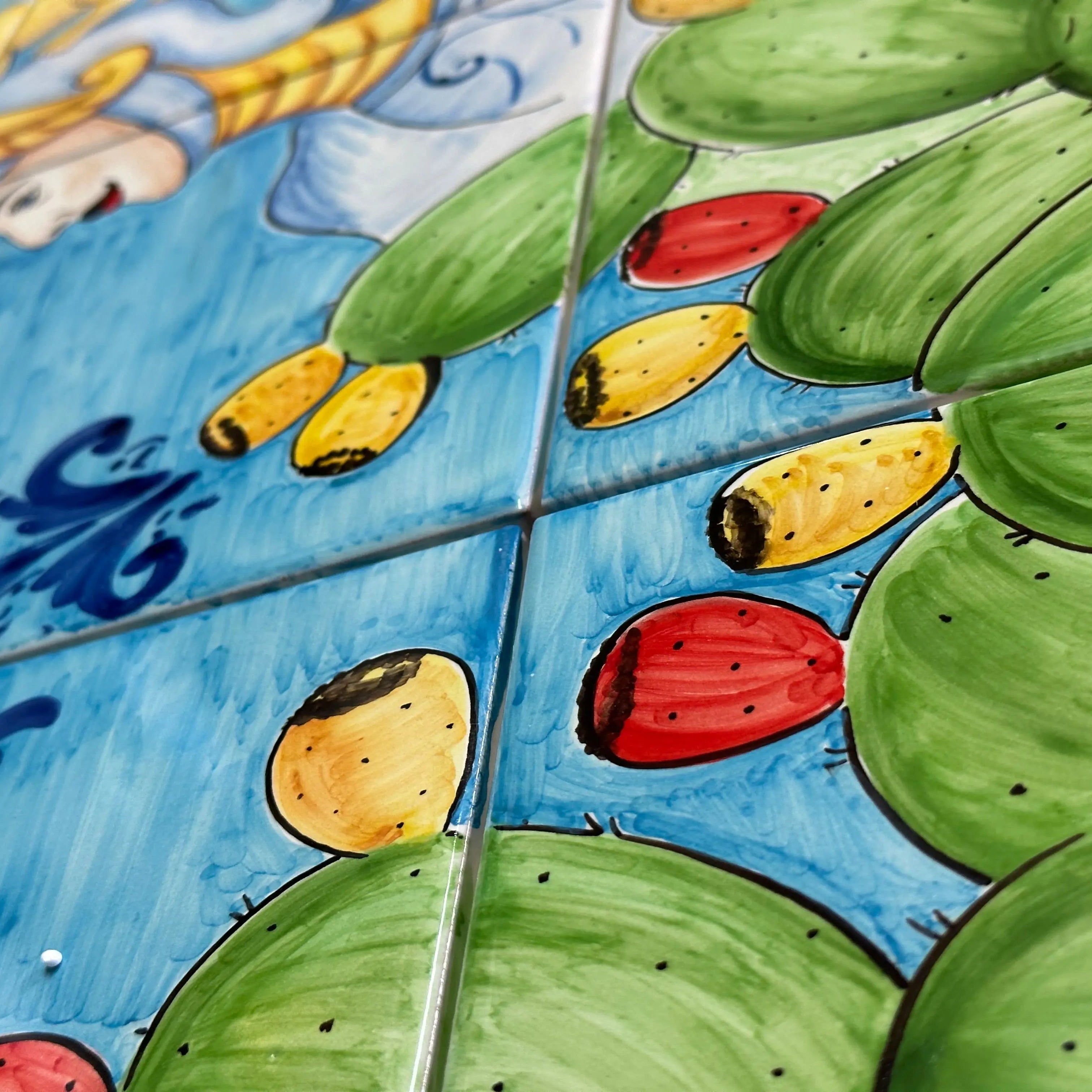 Mosaico Pannello Paladino Ceramica Caltagirone cm 60x60 Mattonelle decorate a mano DD CERAMICHE SICILIANE