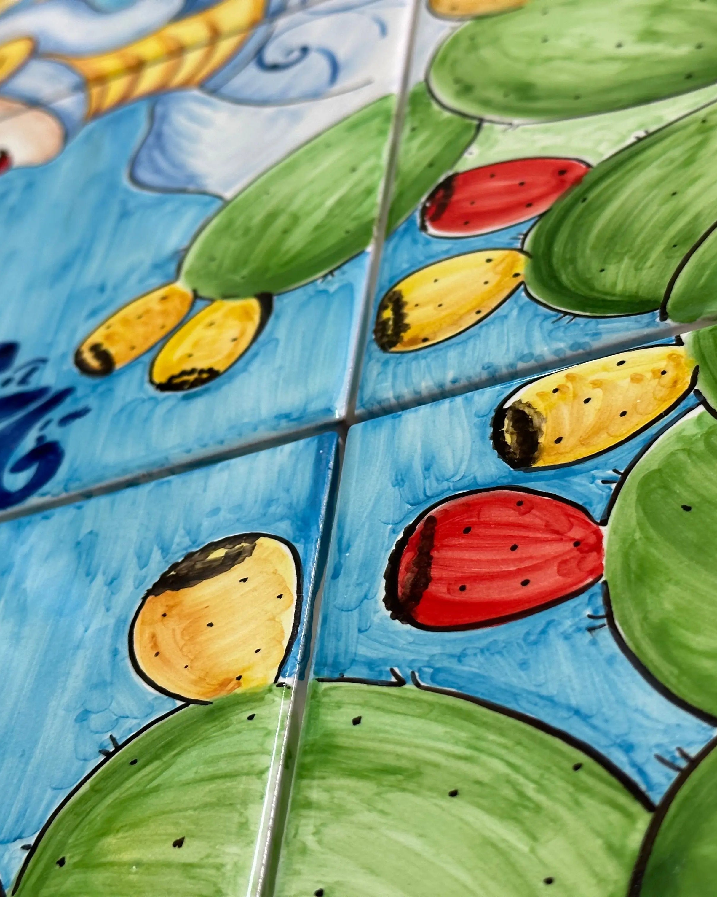 Mosaico Pannello Paladino Ceramica Caltagirone cm 60x60 Mattonelle decorate a mano DD CERAMICHE SICILIANE