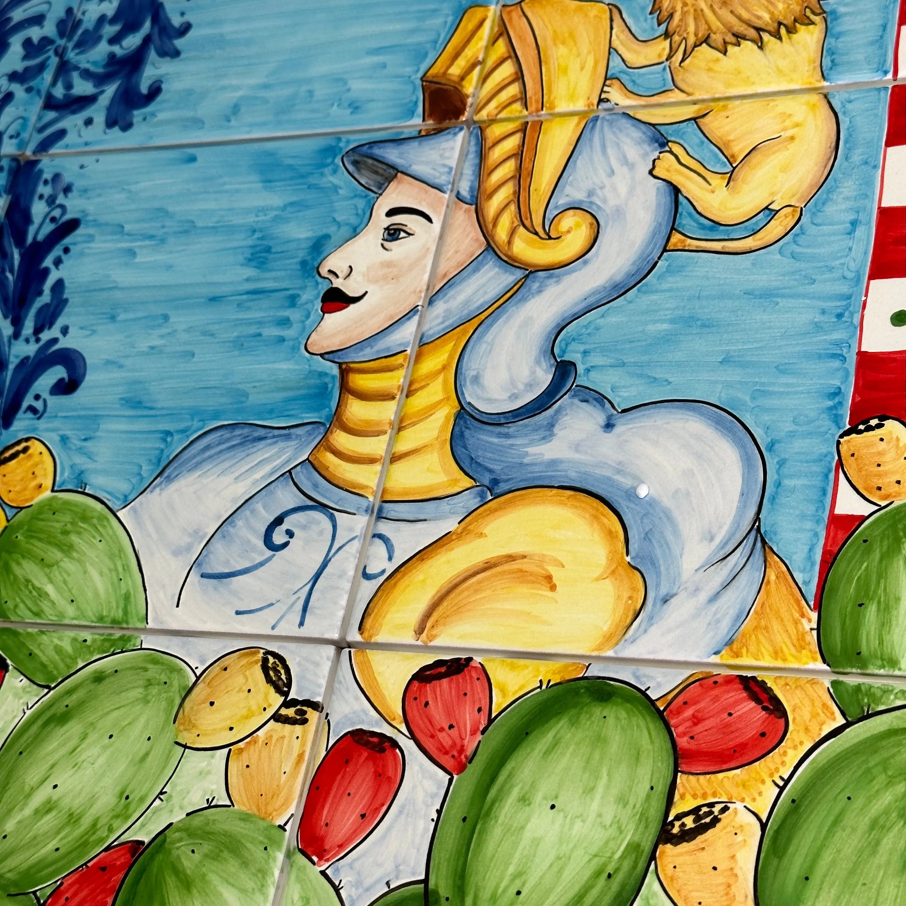 Mosaico Pannello Paladino Ceramica Caltagirone cm 60x60 Mattonelle decorate a mano DD CERAMICHE SICILIANE