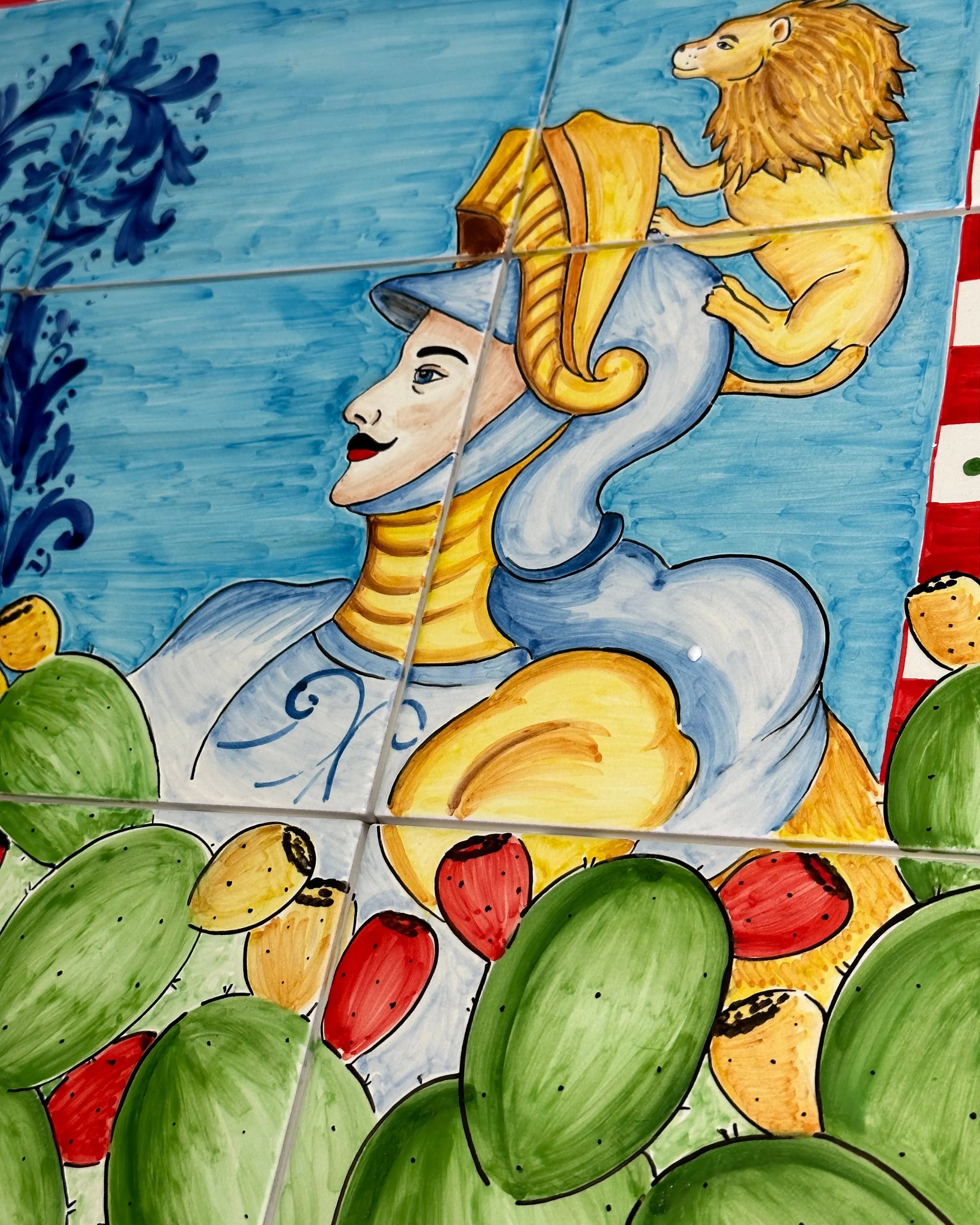 Mosaico Pannello Paladino Ceramica Caltagirone cm 60x60 Mattonelle decorate a mano DD CERAMICHE SICILIANE