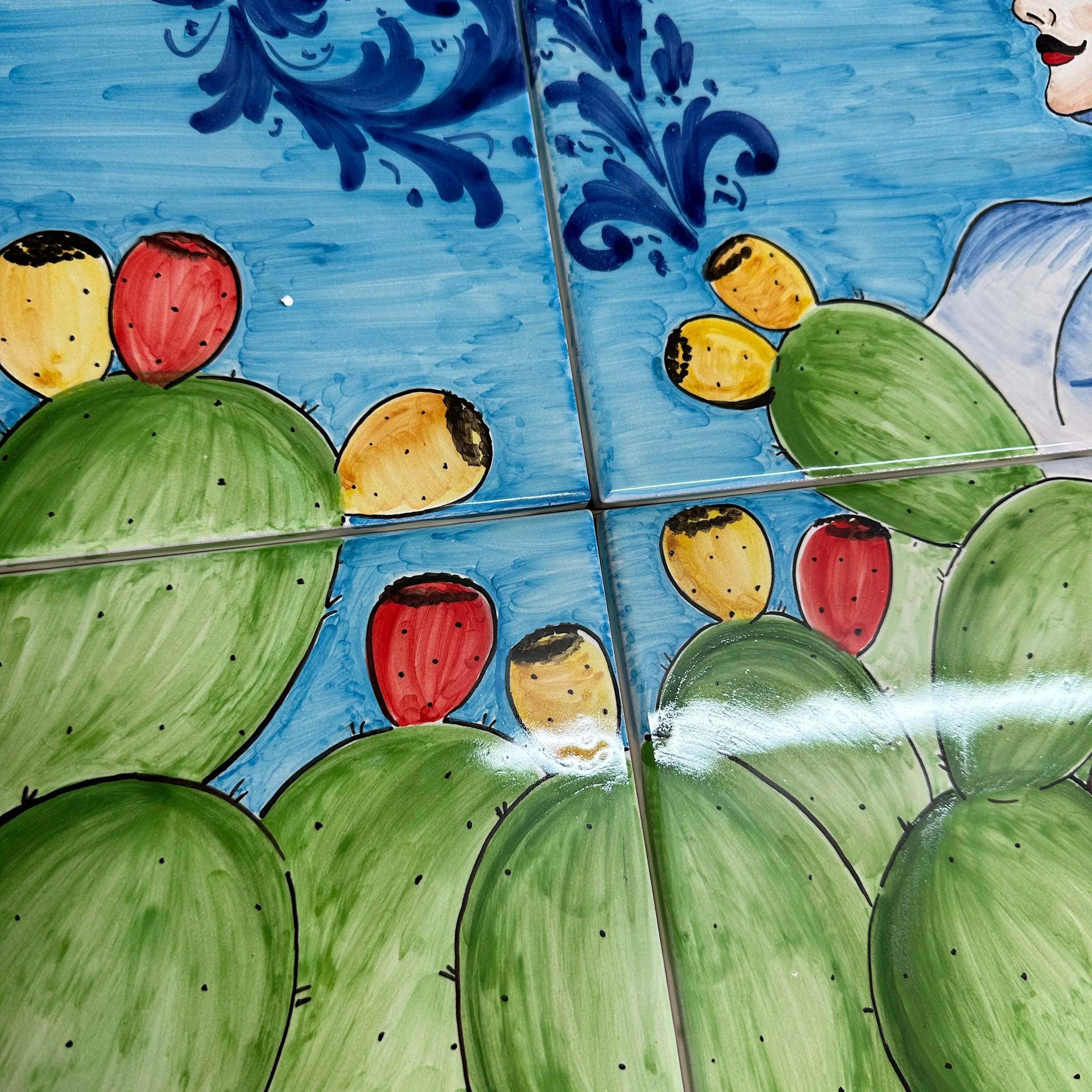 Mosaico Pannello Paladino Ceramica Caltagirone cm 60x60 Mattonelle decorate a mano DD CERAMICHE SICILIANE