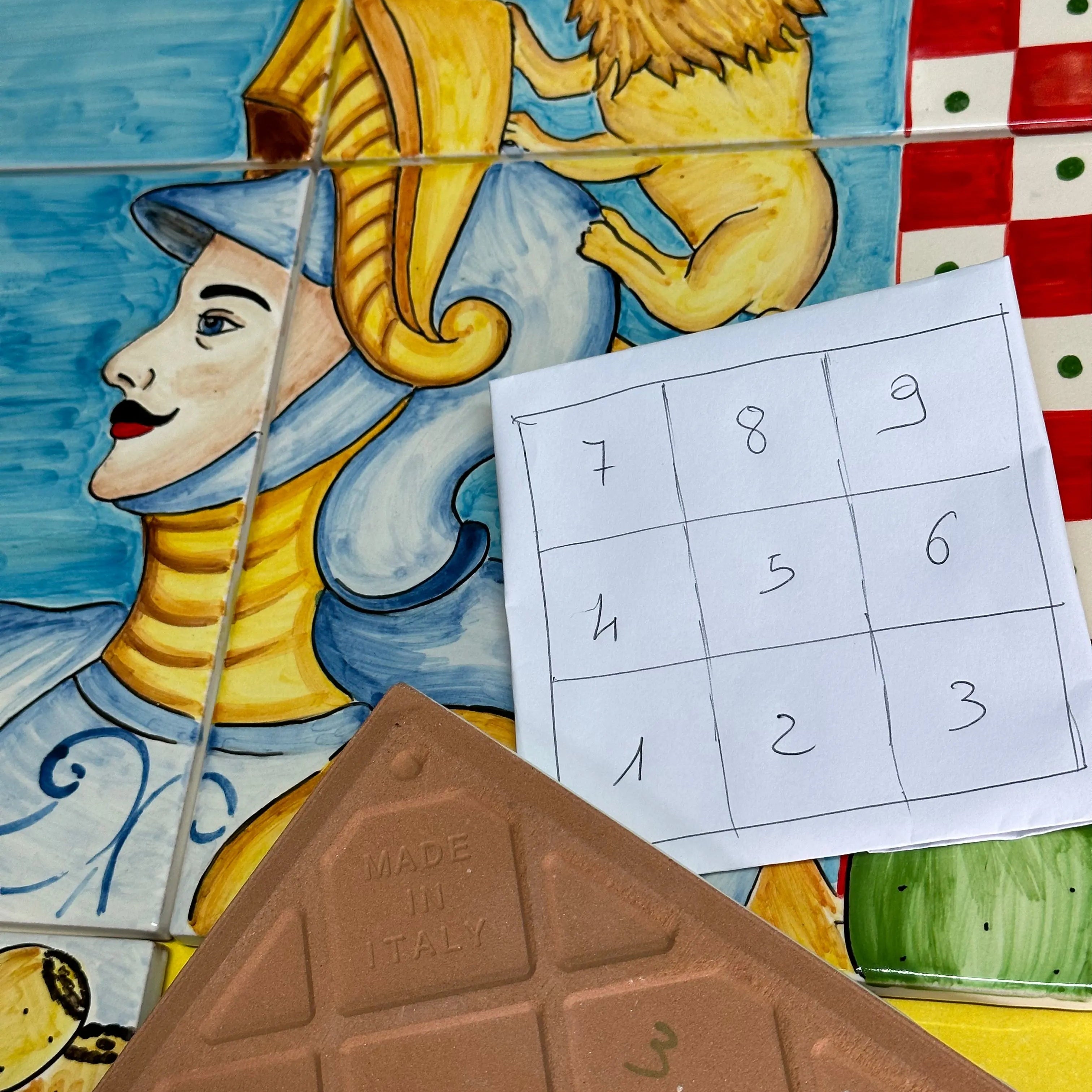 Mosaico Pannello Paladino Ceramica Caltagirone cm 60x60 Mattonelle decorate a mano DD CERAMICHE SICILIANE