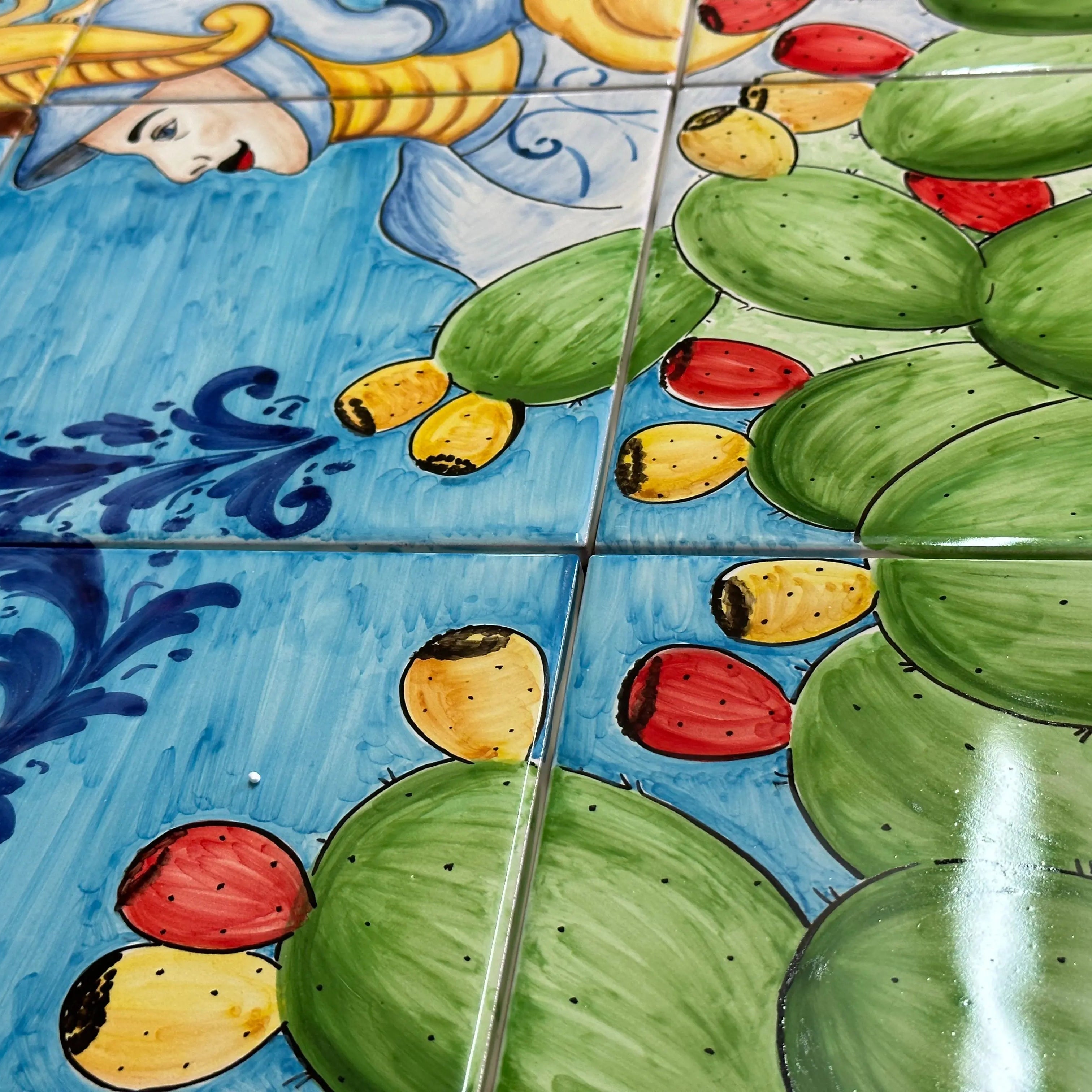 Mosaico Pannello Paladino Ceramica Caltagirone cm 60x60 Mattonelle decorate a mano DD CERAMICHE SICILIANE