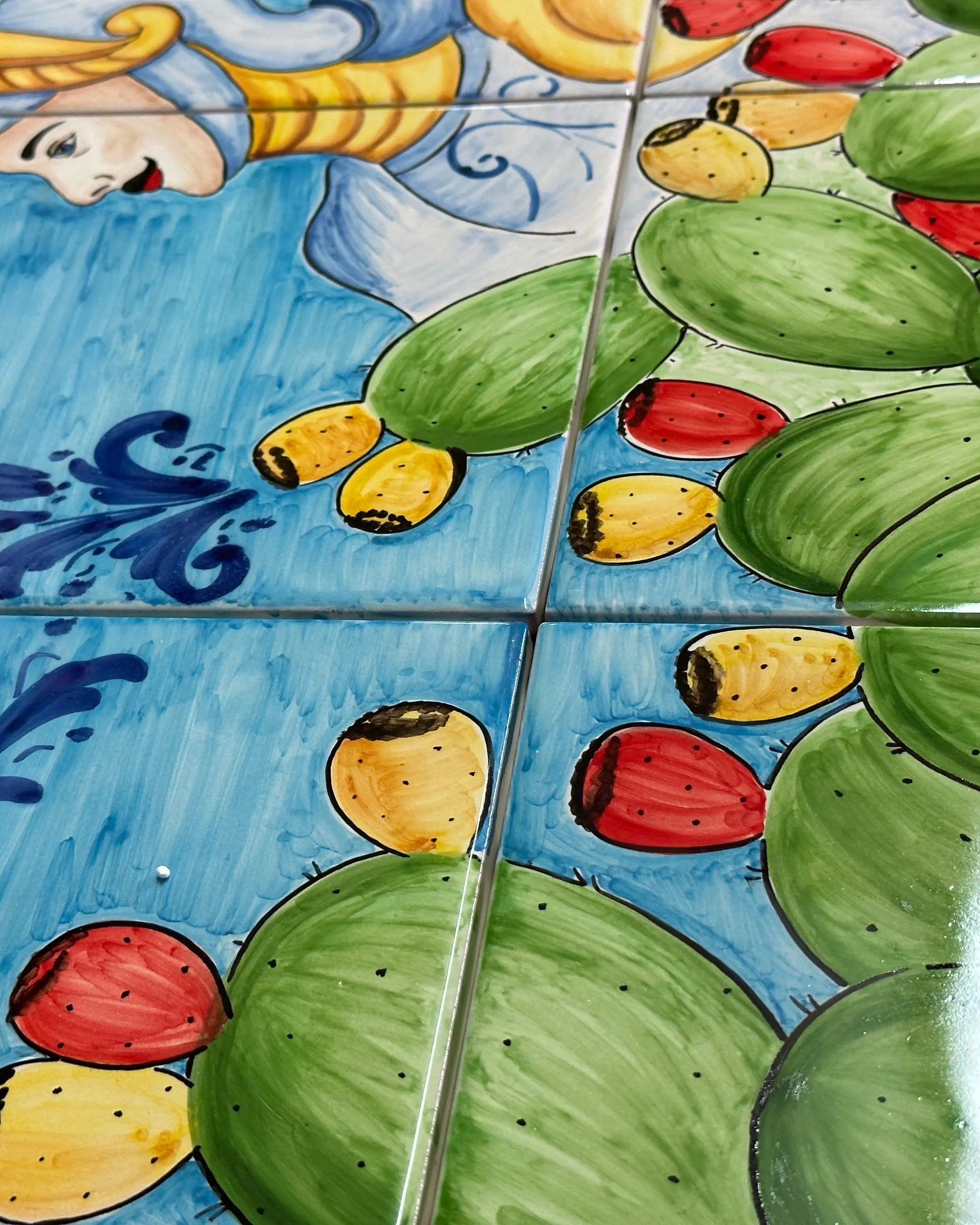 Mosaico Pannello Paladino Ceramica Caltagirone cm 60x60 Mattonelle decorate a mano DD CERAMICHE SICILIANE