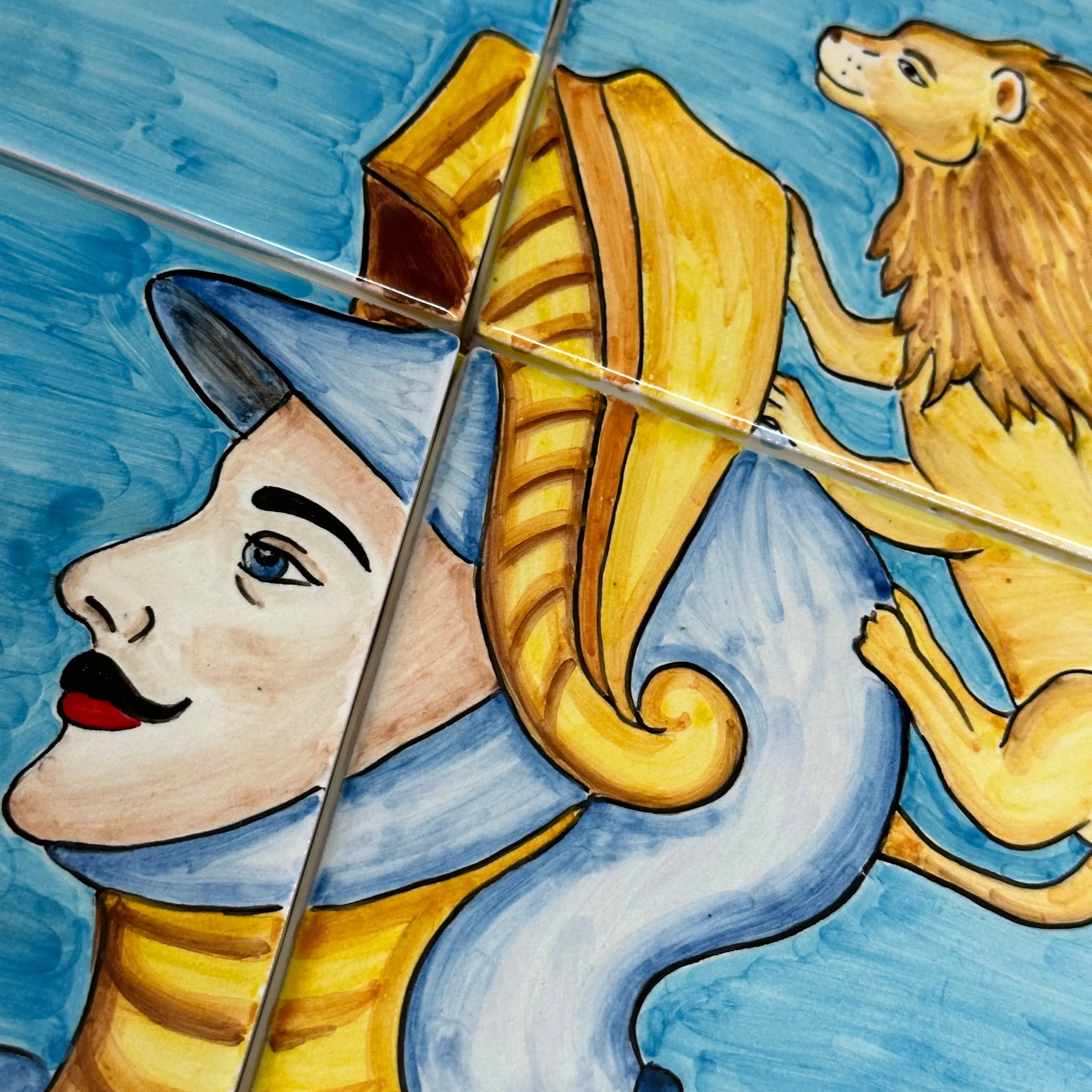 Mosaico Pannello Paladino Ceramica Caltagirone cm 60x60 Mattonelle decorate a mano DD CERAMICHE SICILIANE