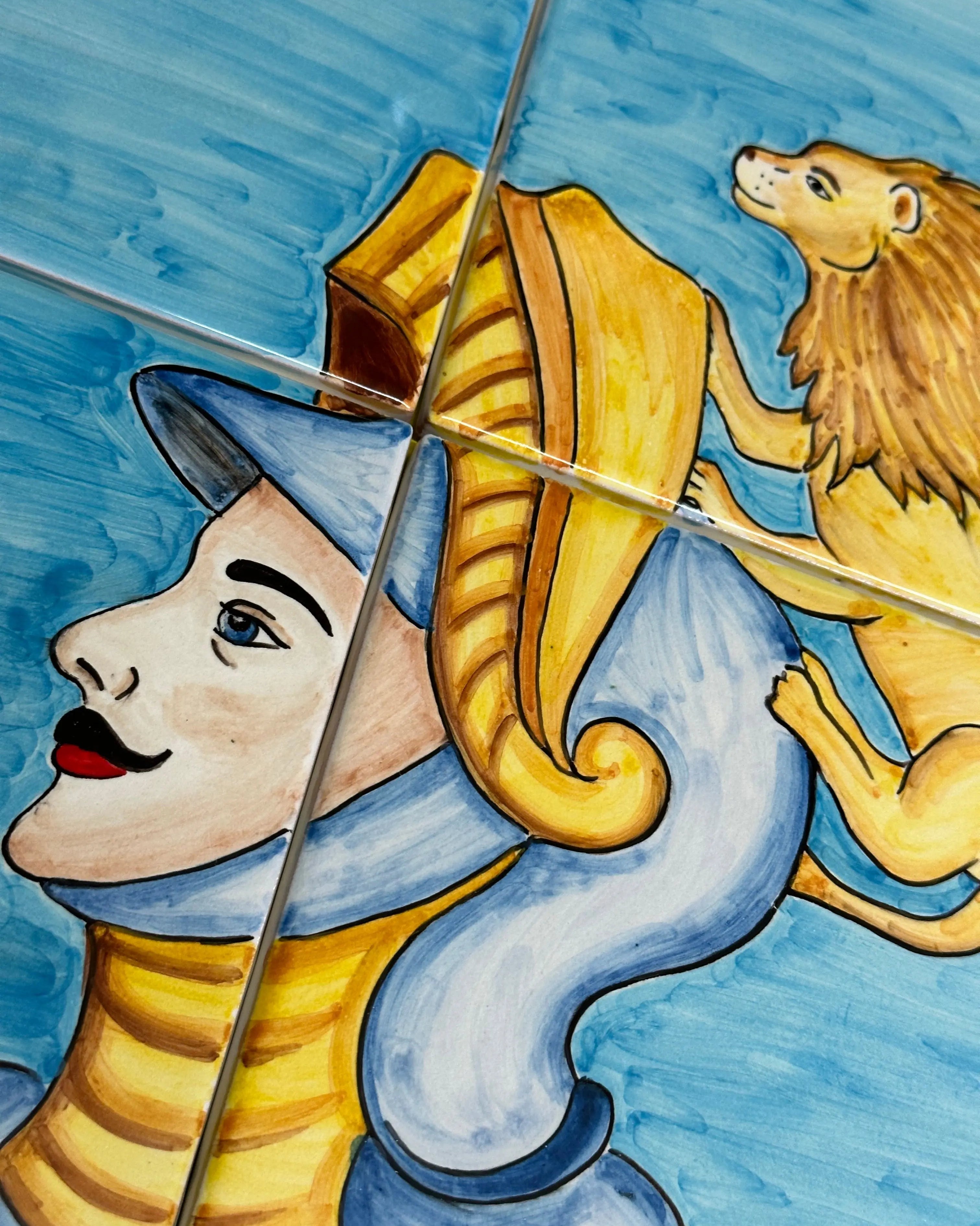 Mosaico Pannello Paladino Ceramica Caltagirone cm 60x60 Mattonelle decorate a mano DD CERAMICHE SICILIANE