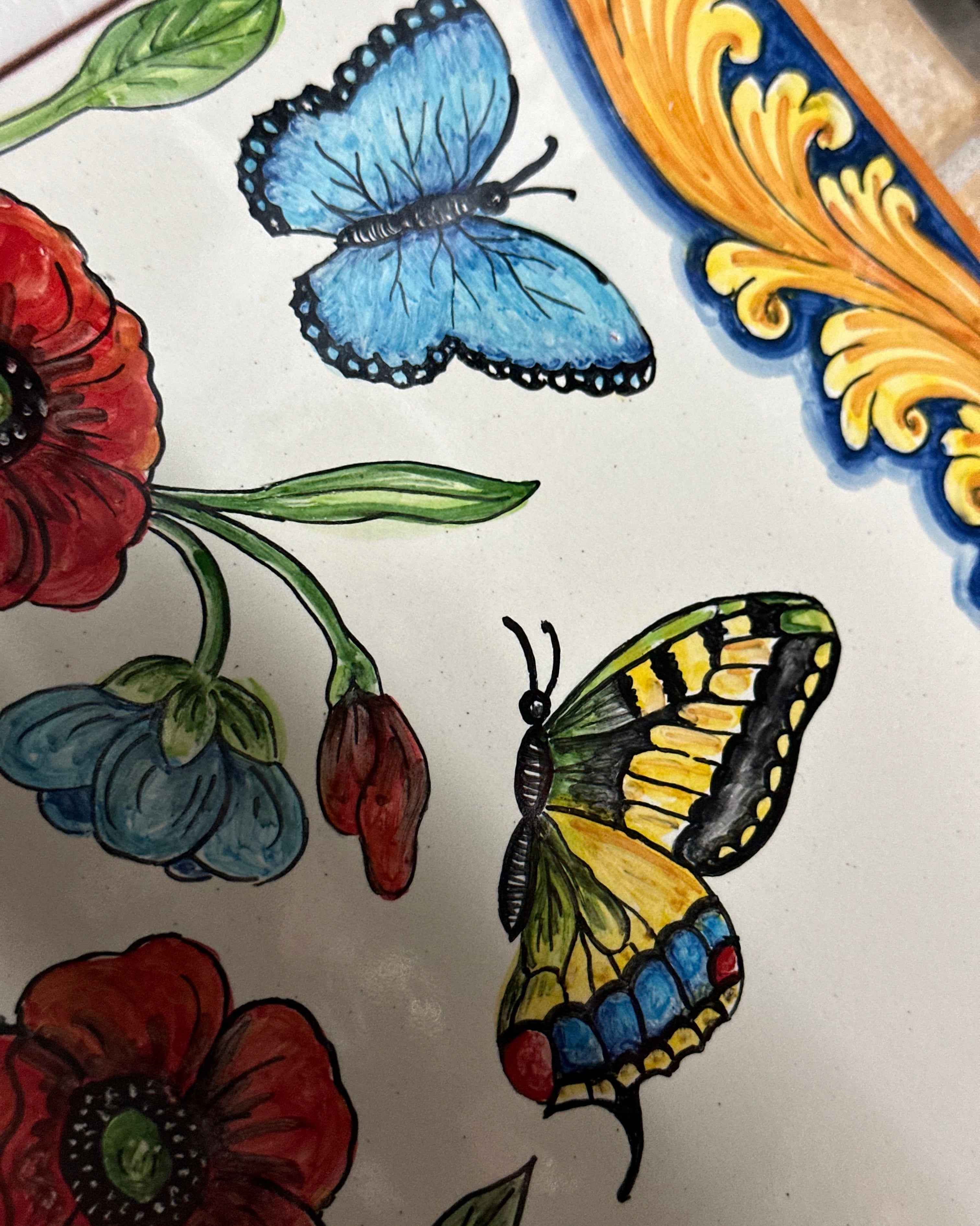 Mosaico Pannello Vaso di Fiori Ceramica Caltagirone cm 60x60 Piastrelle decorate a mano - MAIOLICHE