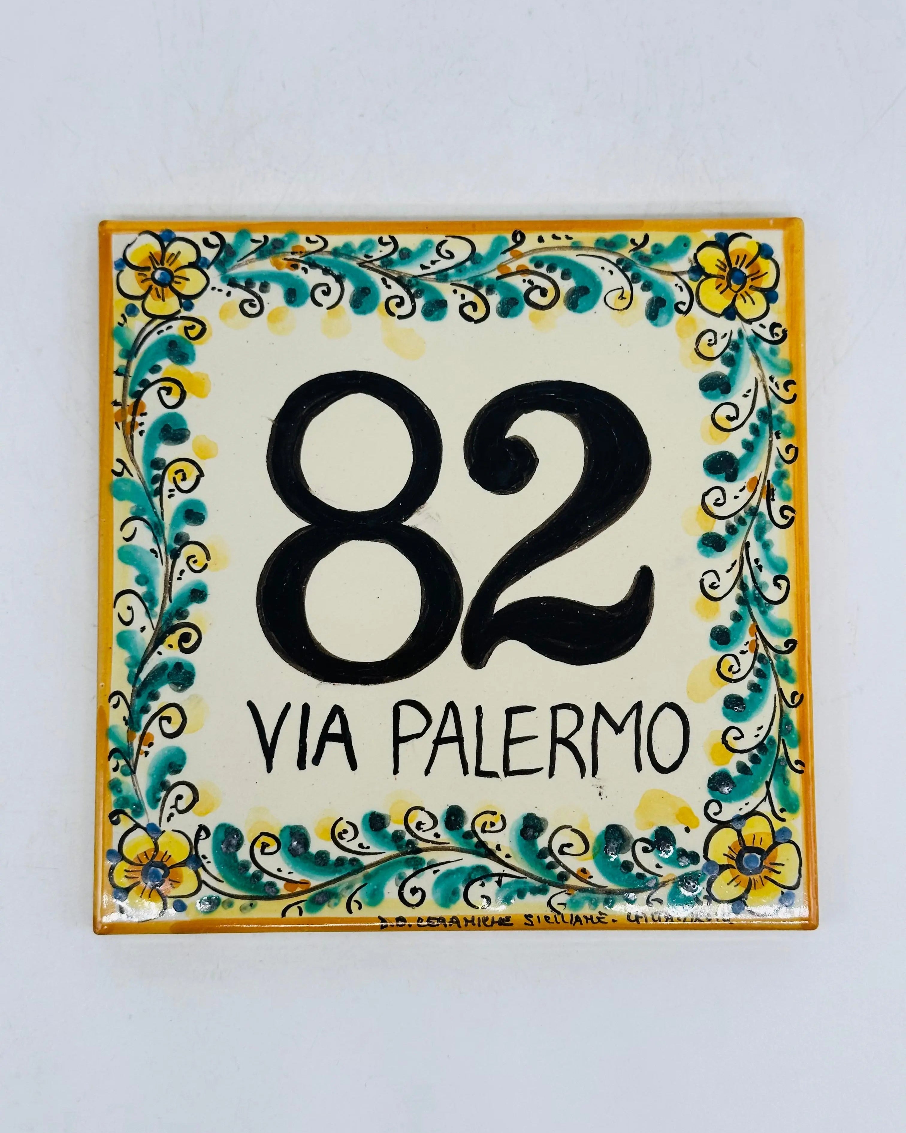 Numero Civico Mattonella cm 15x15 Ceramica Artigianale Caltagirone DD CERAMICHE SICILIANE