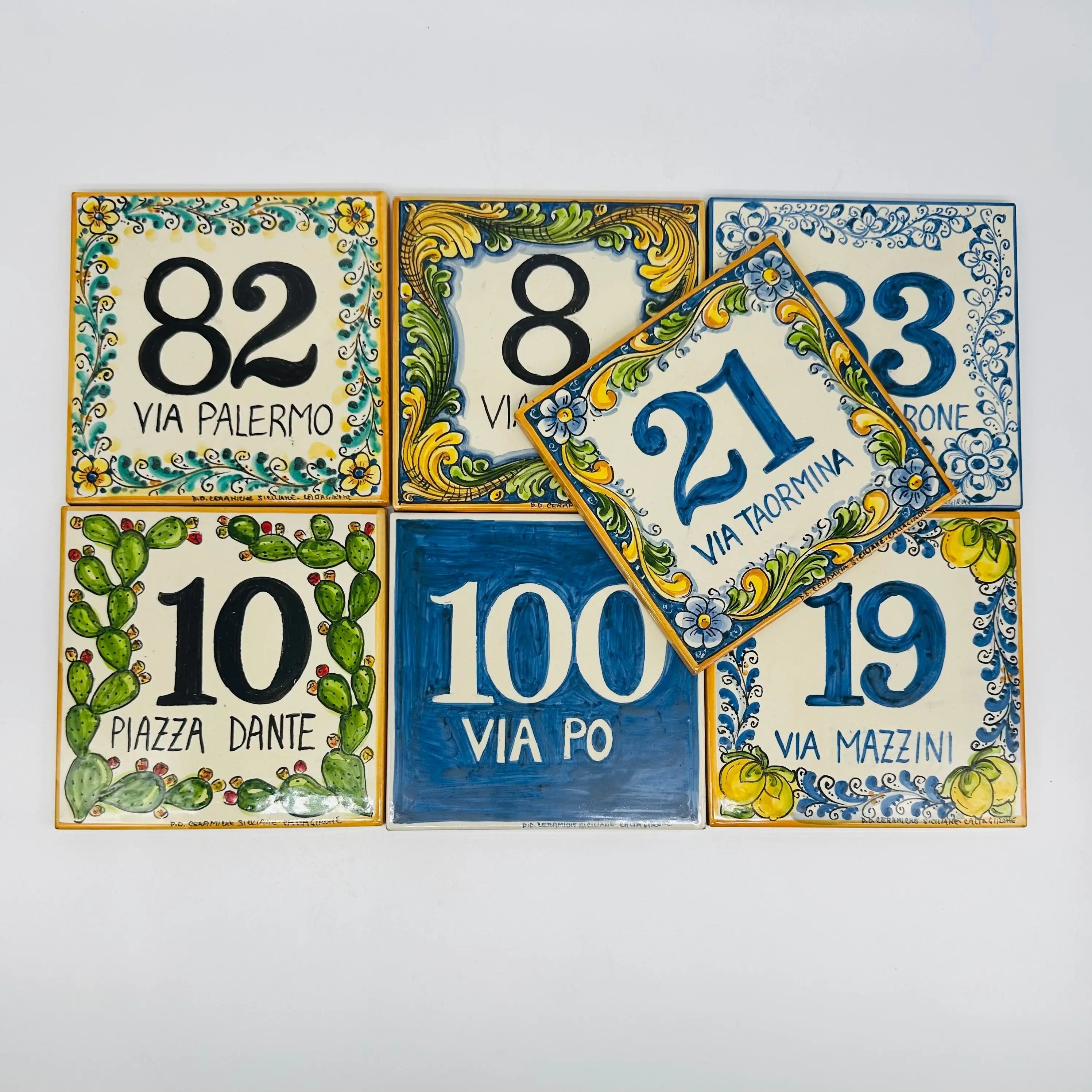 Numero Civico Mattonella cm 15x15 Ceramica Artigianale Caltagirone DD CERAMICHE SICILIANE