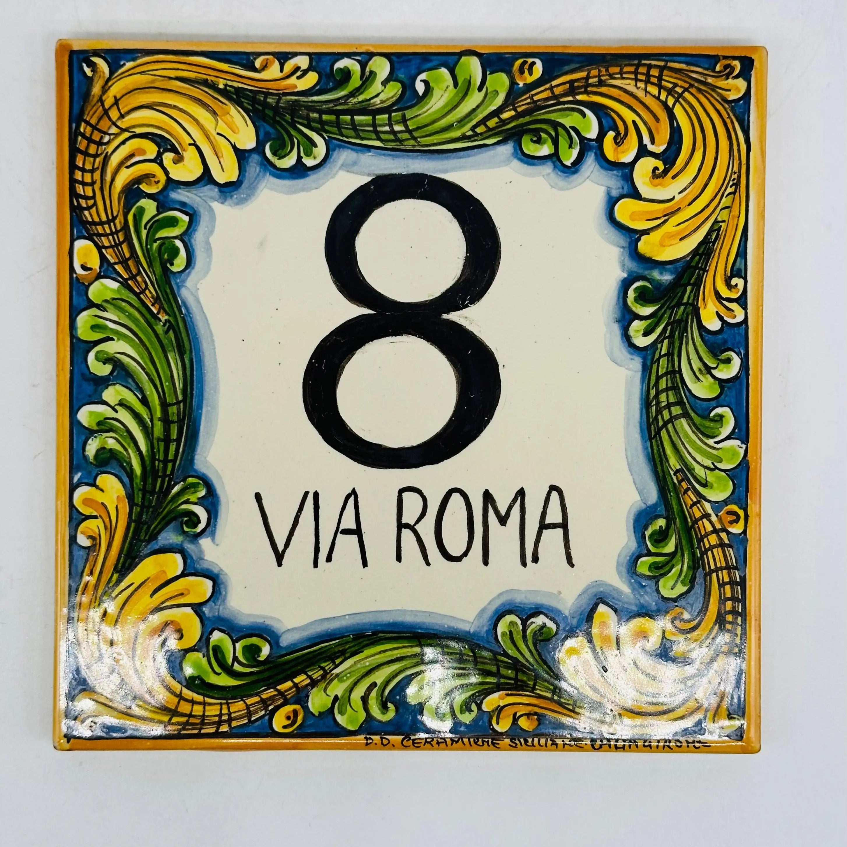 Numero Civico Mattonella cm 15x15 Ceramica Artigianale Caltagirone DD CERAMICHE SICILIANE