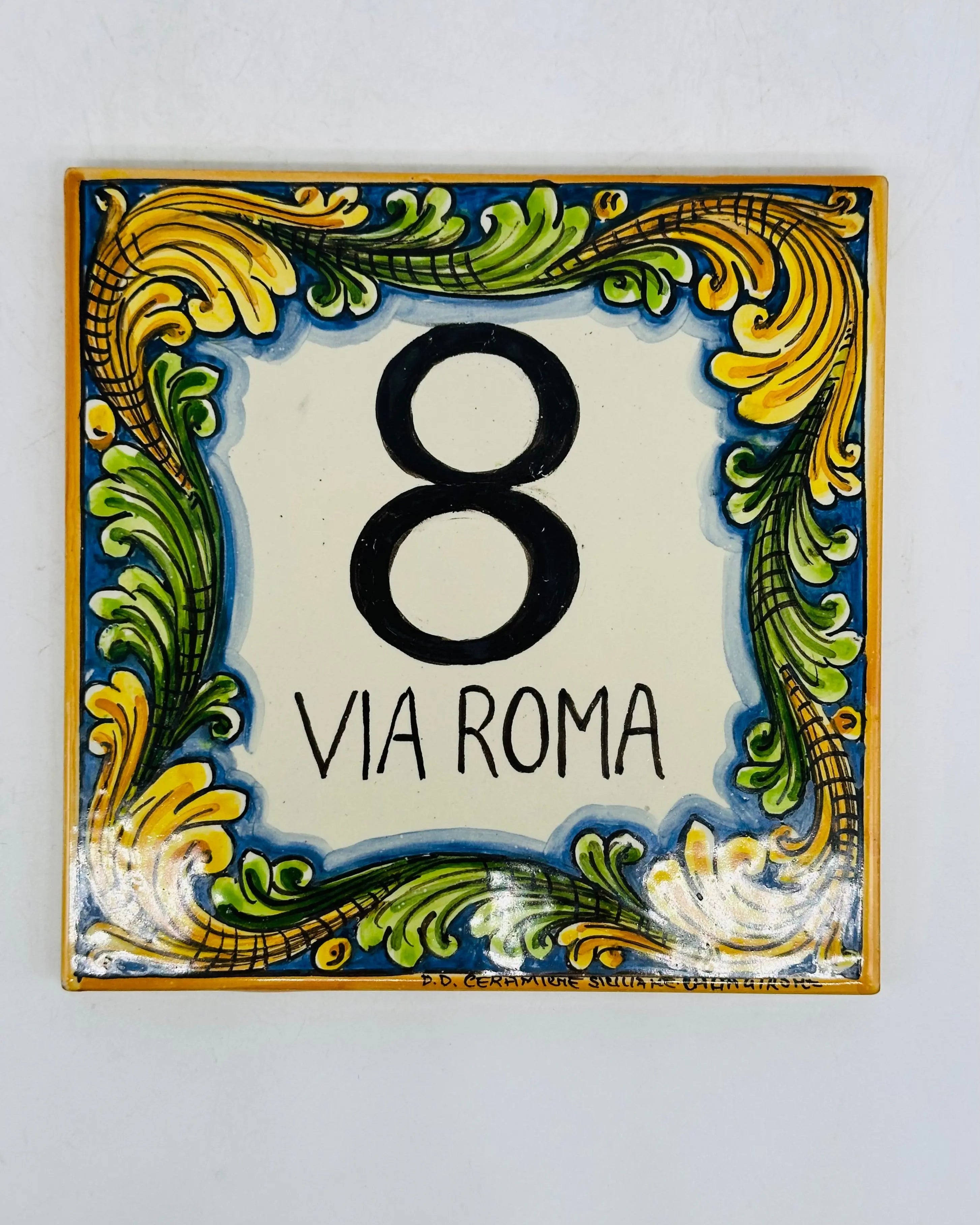 Numero Civico Mattonella cm 15x15 Ceramica Artigianale Caltagirone DD CERAMICHE SICILIANE
