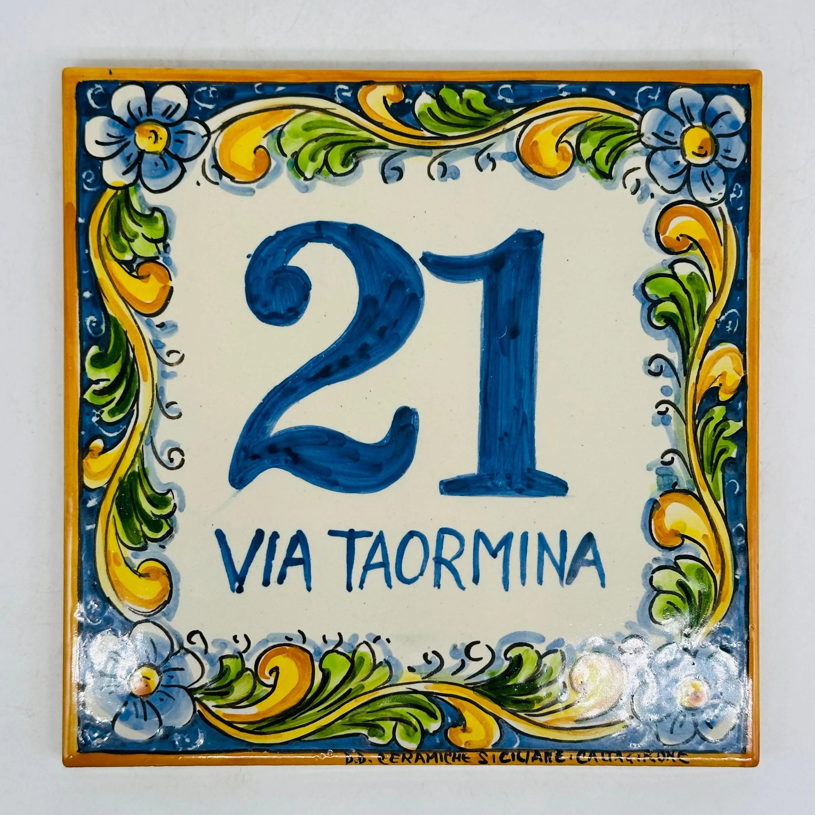 Numero Civico Mattonella cm 15x15 Ceramica Artigianale Caltagirone DD CERAMICHE SICILIANE