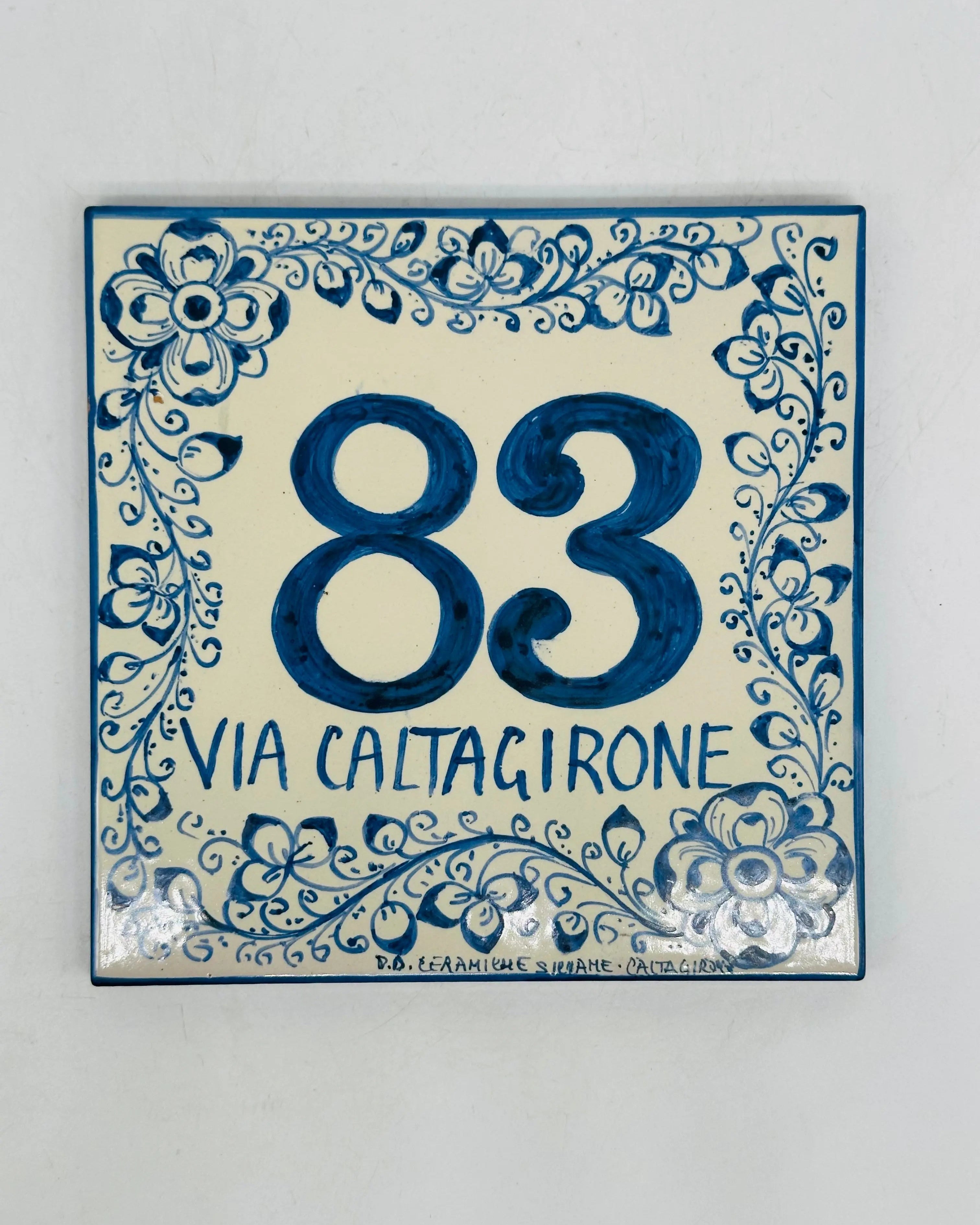 Numero Civico Mattonella cm 15x15 Ceramica Artigianale Caltagirone DD CERAMICHE SICILIANE