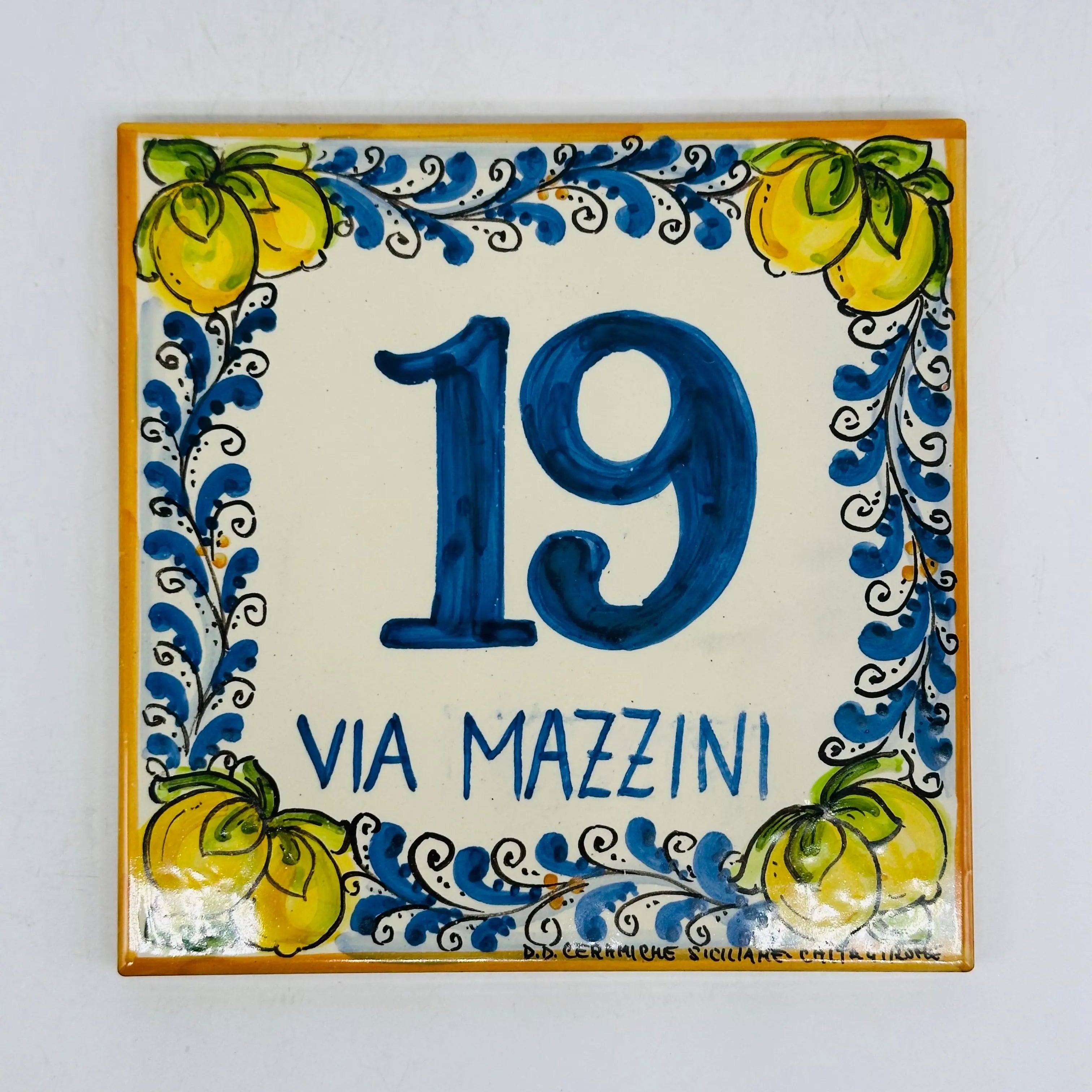 Numero Civico Mattonella cm 15x15 Ceramica Artigianale Caltagirone DD CERAMICHE SICILIANE
