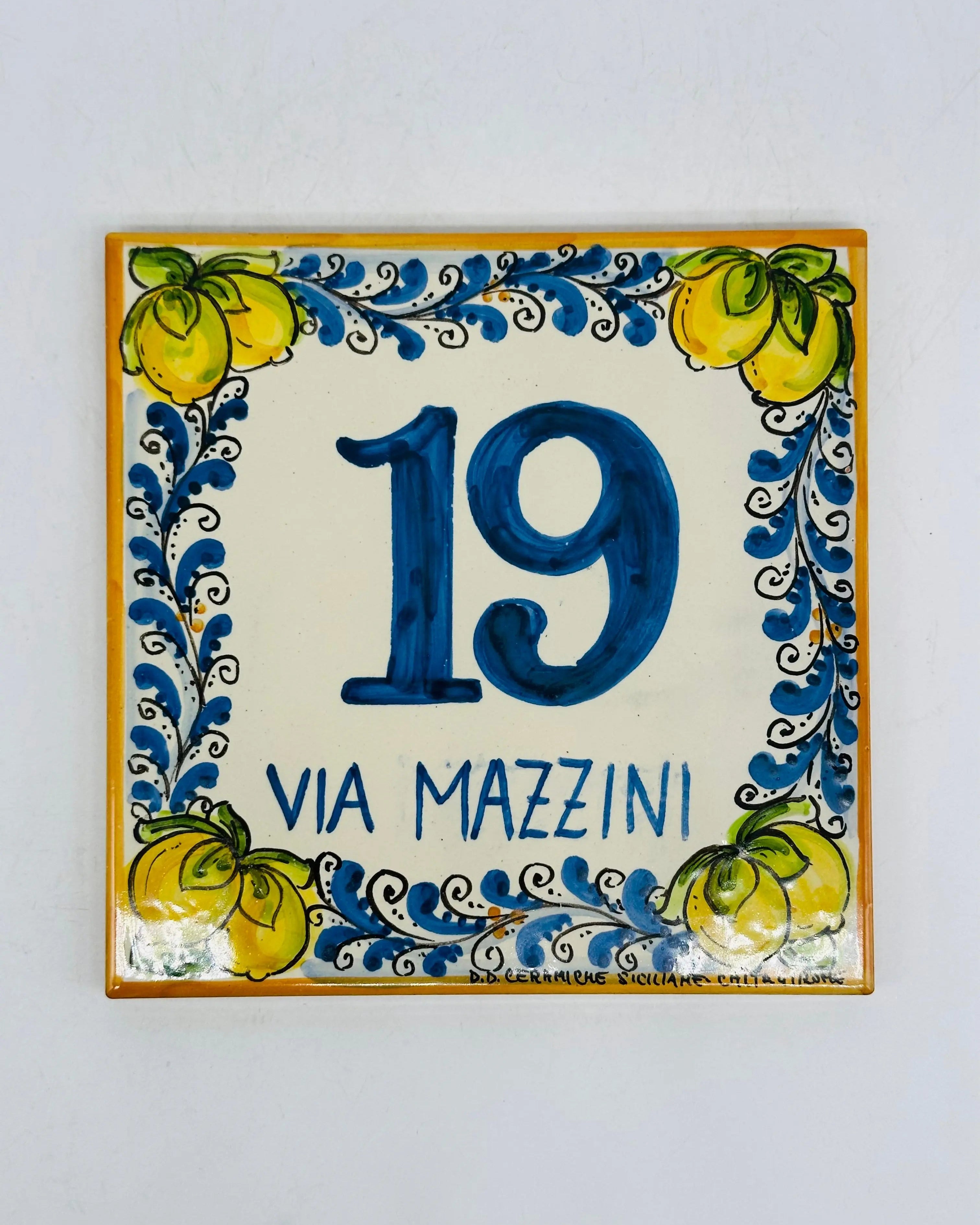 Numero Civico Mattonella cm 15x15 Ceramica Artigianale Caltagirone DD CERAMICHE SICILIANE