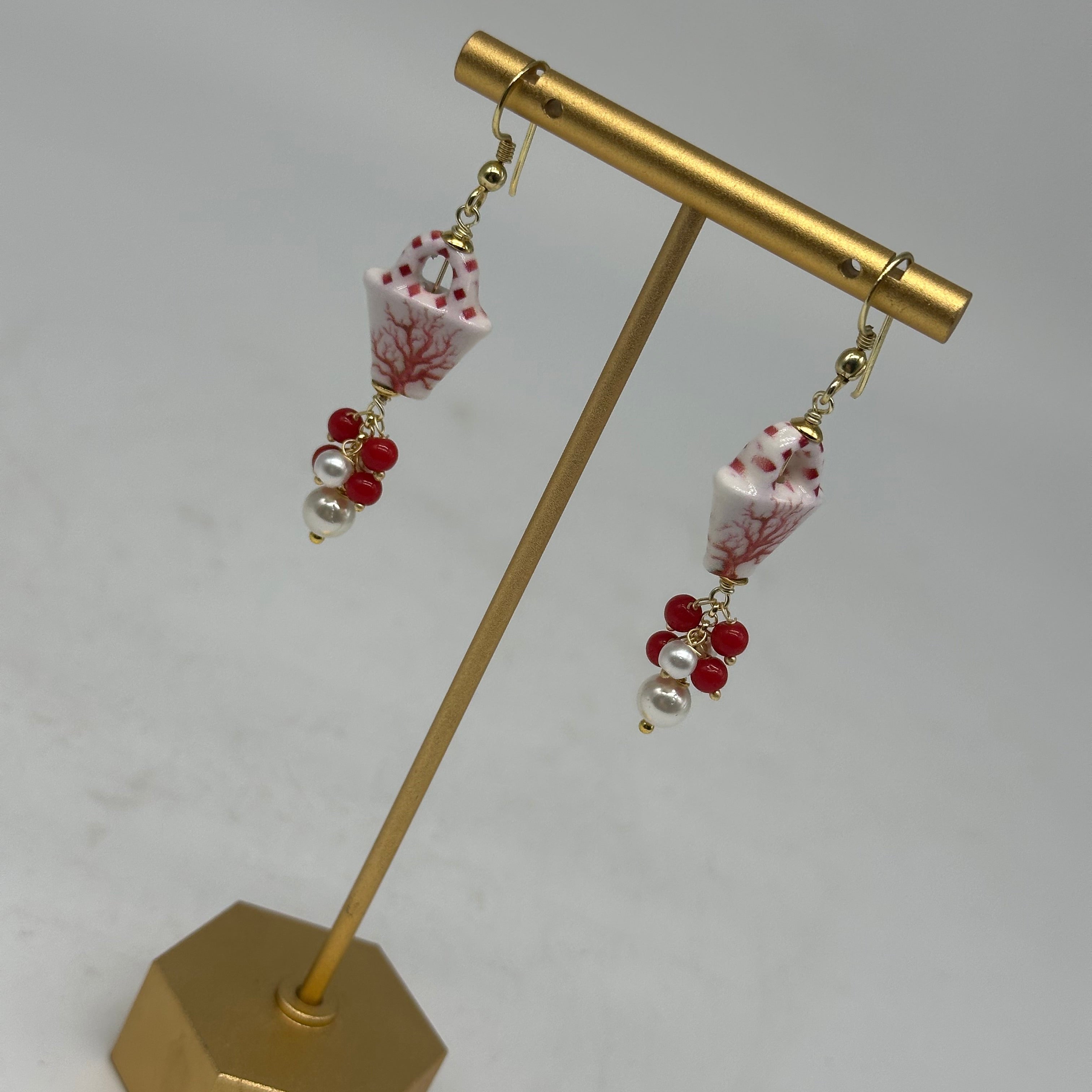 Orecchini Artigianali Coffa Siciliana in Ceramica di Caltagirone pietre varie V.1 - ORECCHINI