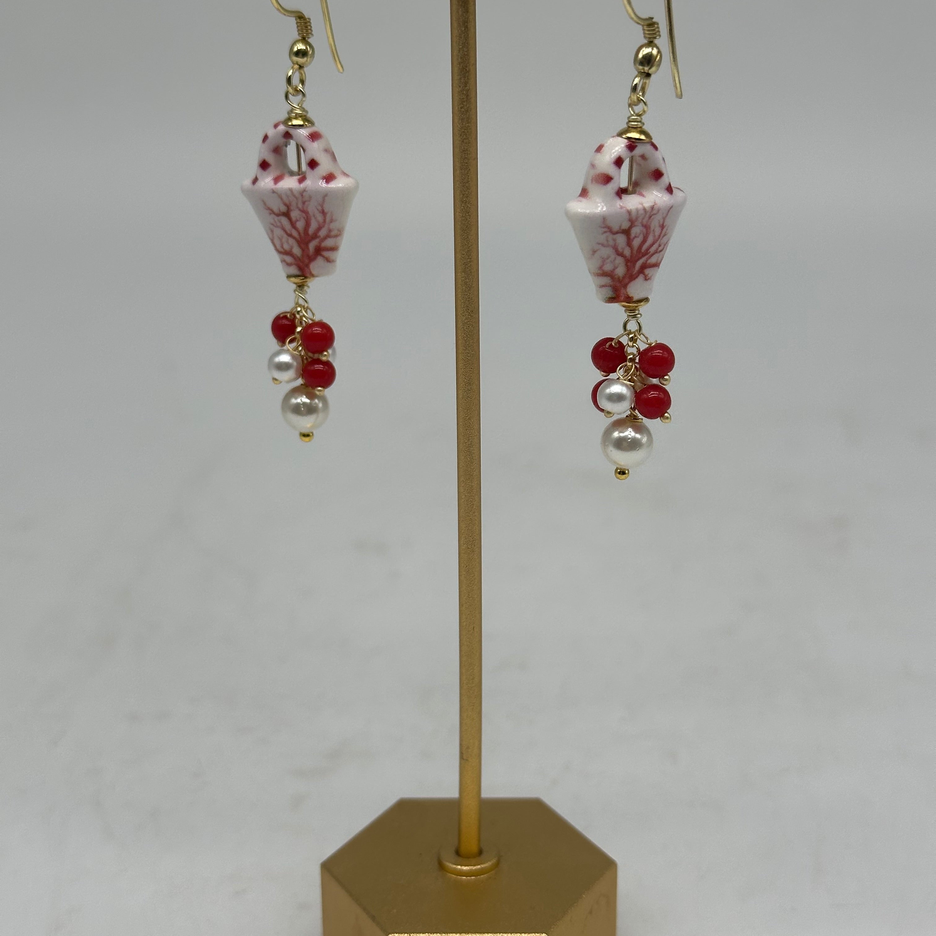 Orecchini Artigianali Coffa Siciliana in Ceramica di Caltagirone pietre varie V.1 - ORECCHINI