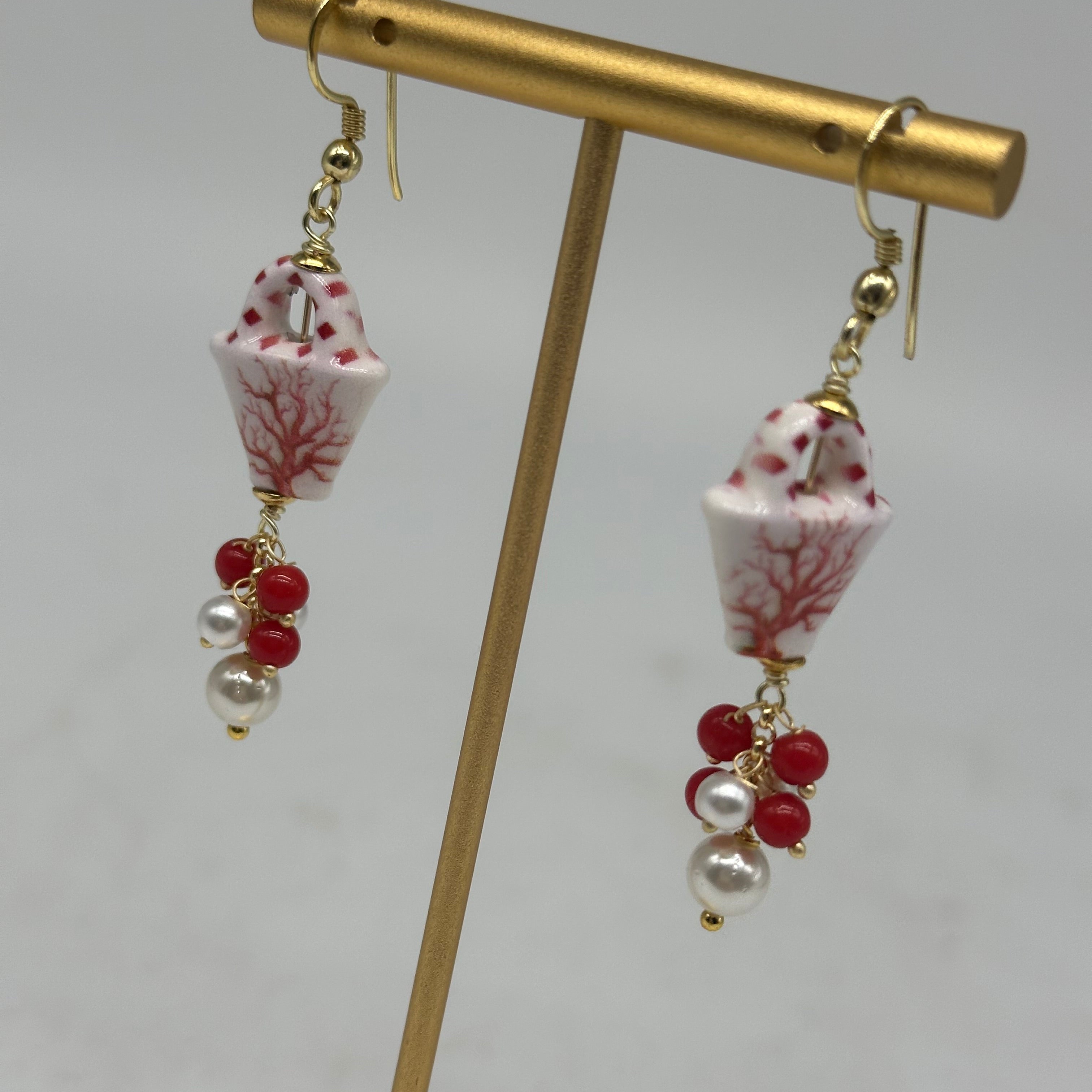 Orecchini Artigianali Coffa Siciliana in Ceramica di Caltagirone pietre varie V.1 - ORECCHINI