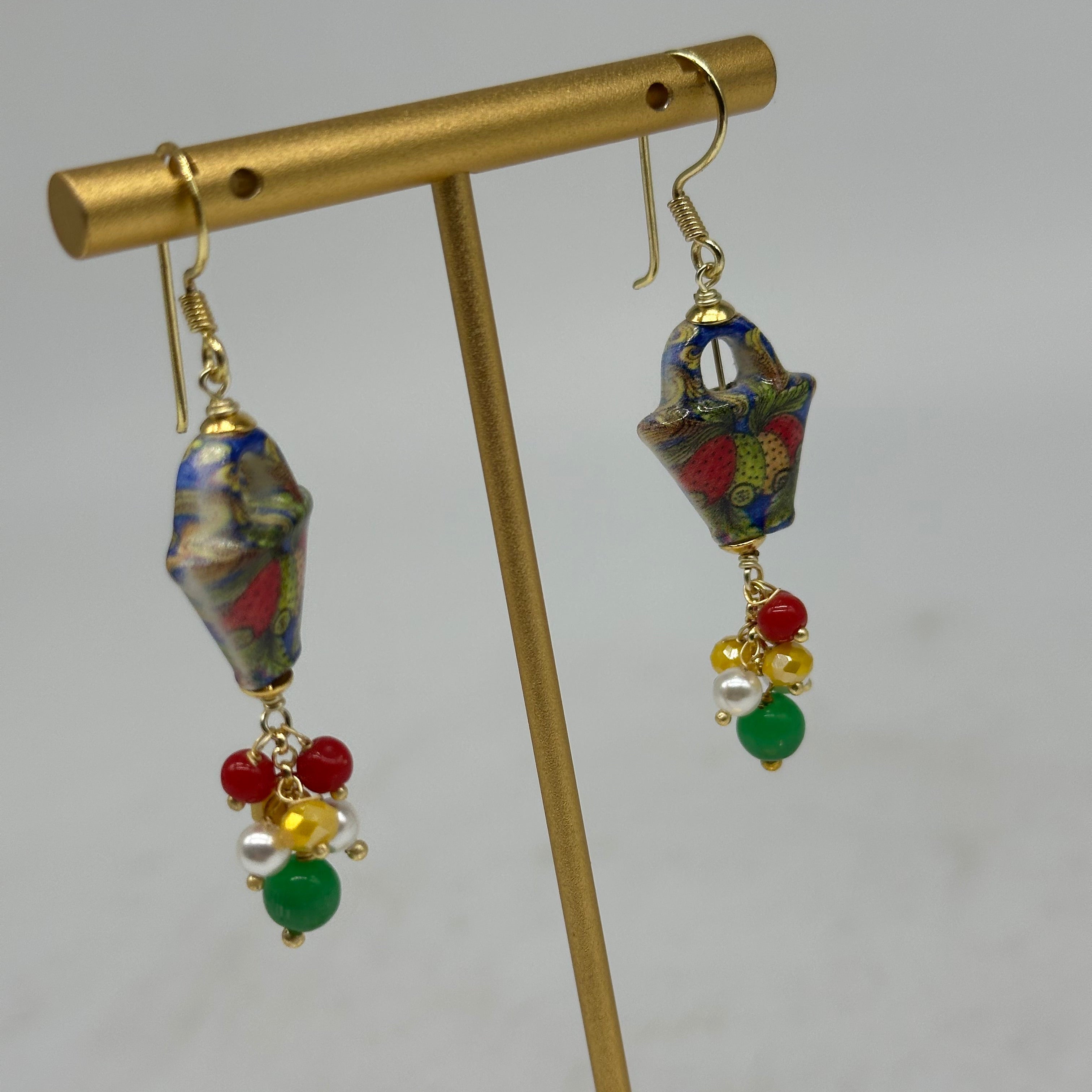 Orecchini Artigianali Coffa Siciliana in Ceramica di Caltagirone pietre varie V.3 - ORECCHINI