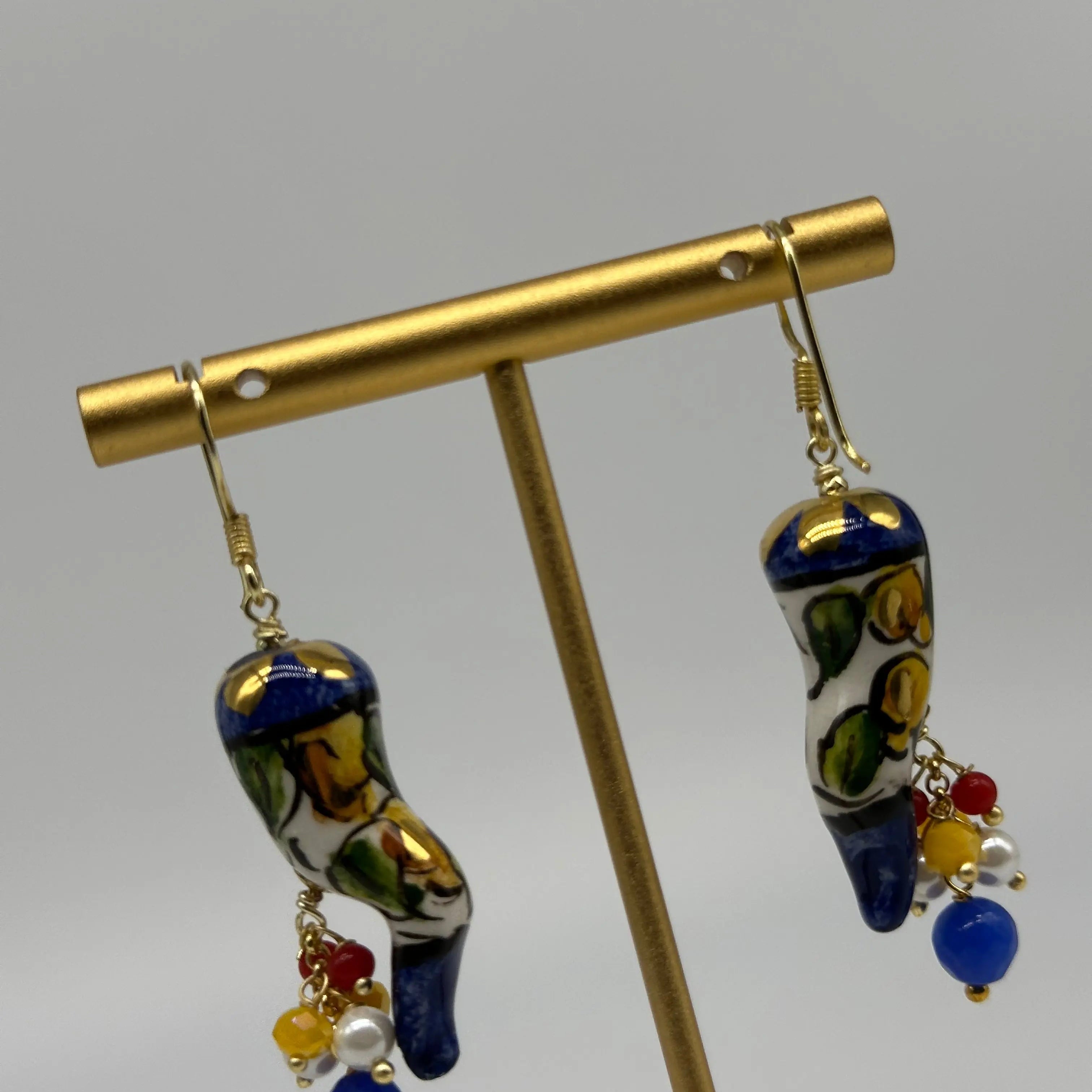 Orecchini Artigianali Corno Portafortuna in Ceramica di Caltagirone V.2 DD CERAMICHE SICILIANE