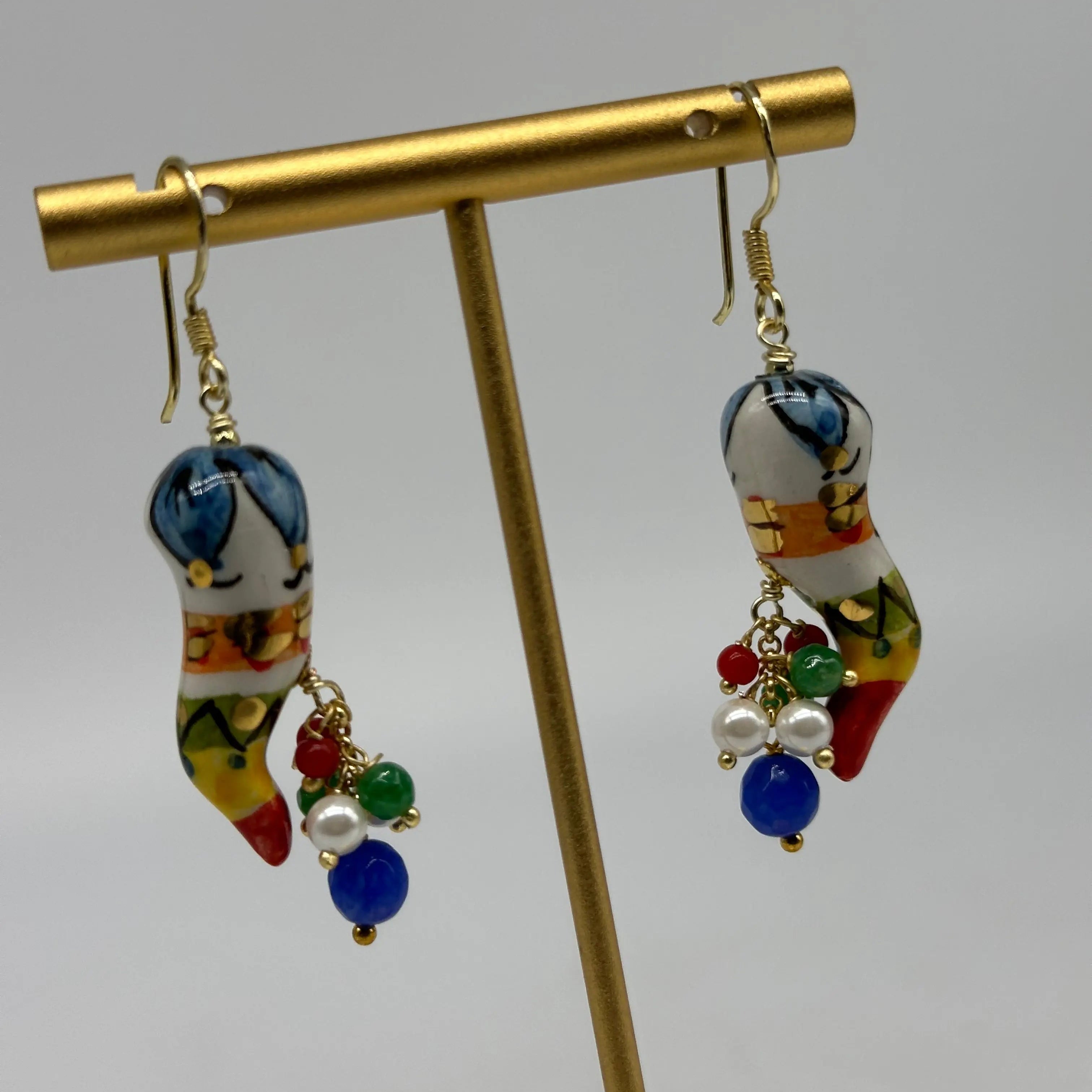 Orecchini Artigianali Corno Portafortuna in Ceramica di Caltagirone V.1 DD CERAMICHE SICILIANE