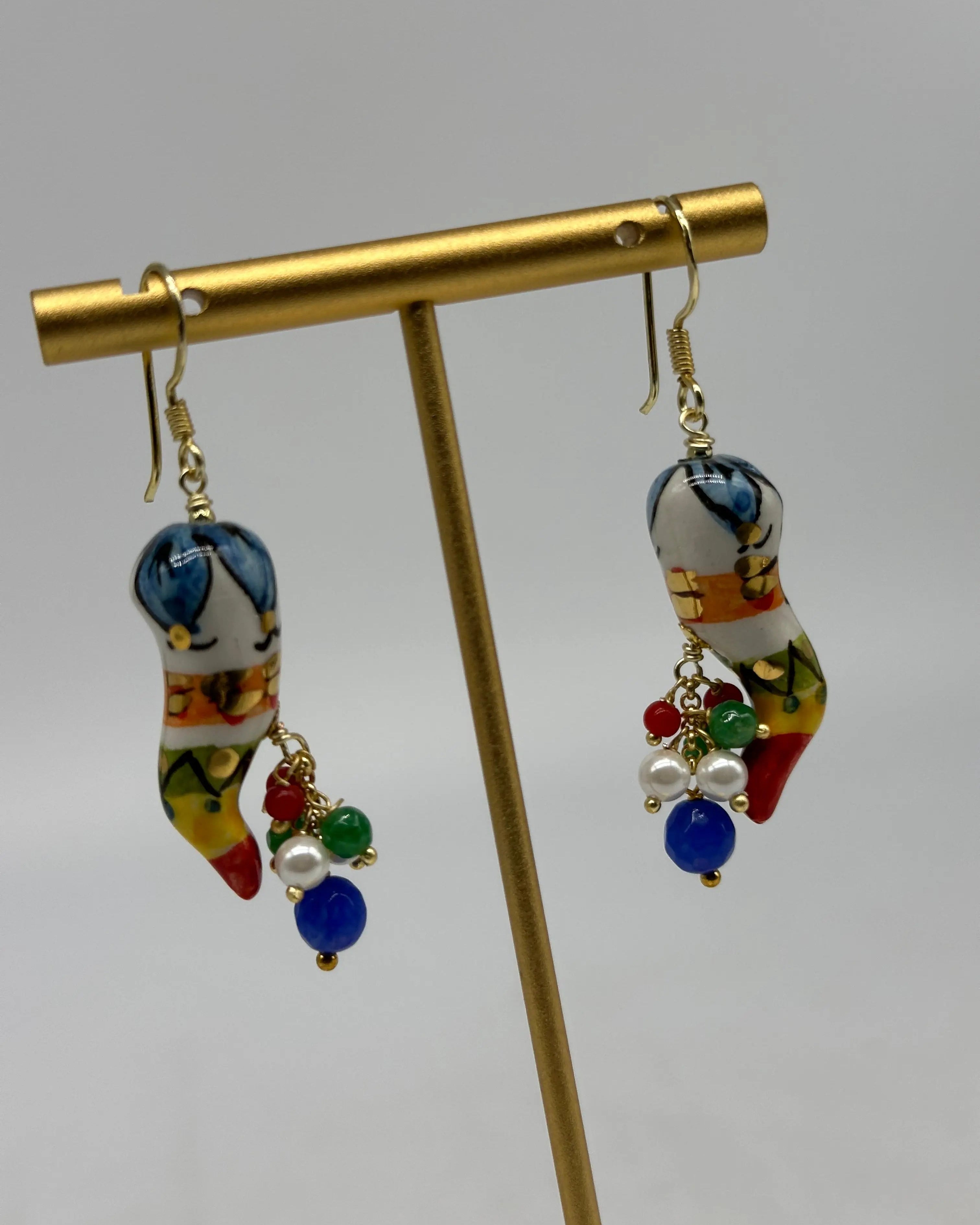 Orecchini Artigianali Corno Portafortuna in Ceramica di Caltagirone V.1 DD CERAMICHE SICILIANE