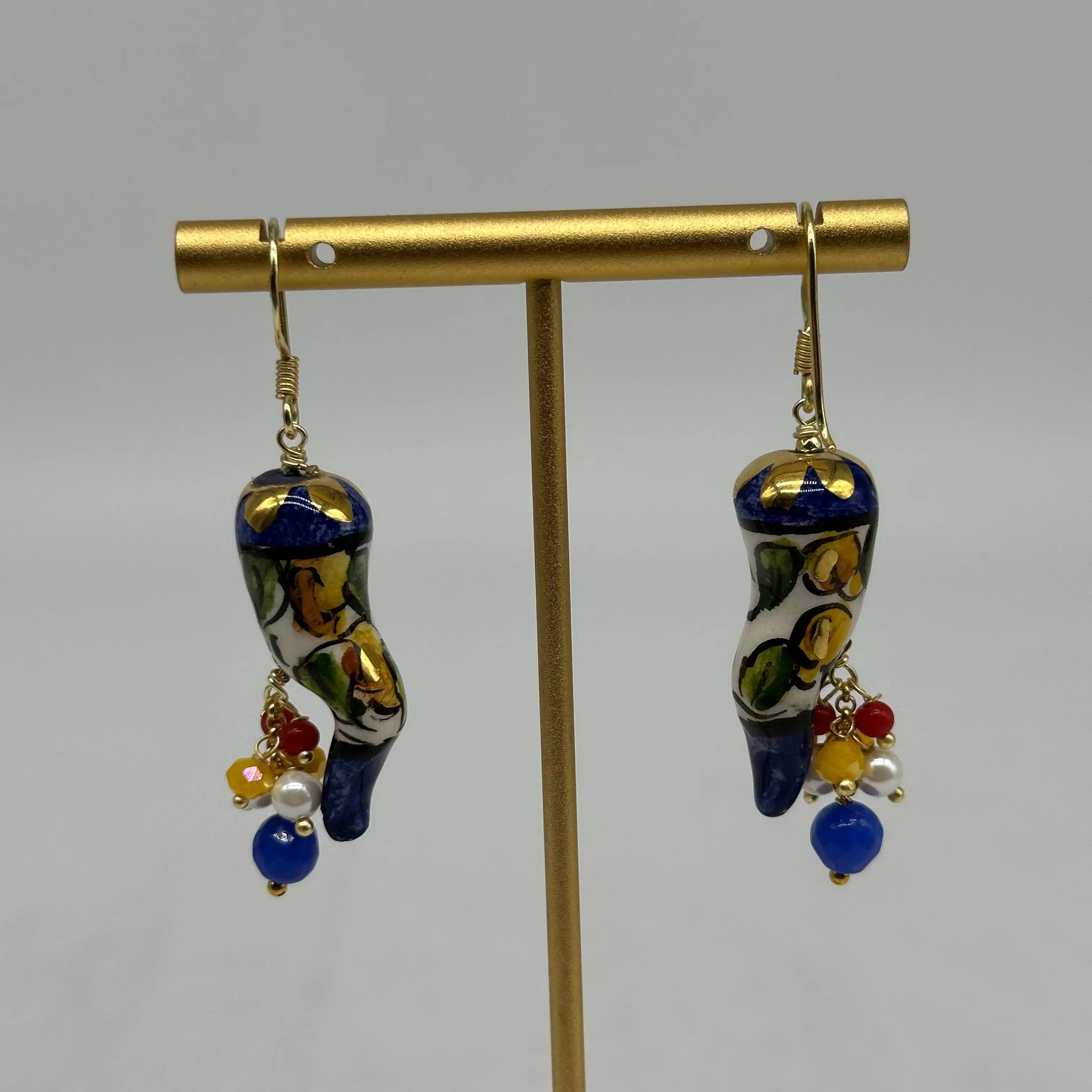 Orecchini Artigianali Corno Portafortuna in Ceramica di Caltagirone V.2 DD CERAMICHE SICILIANE