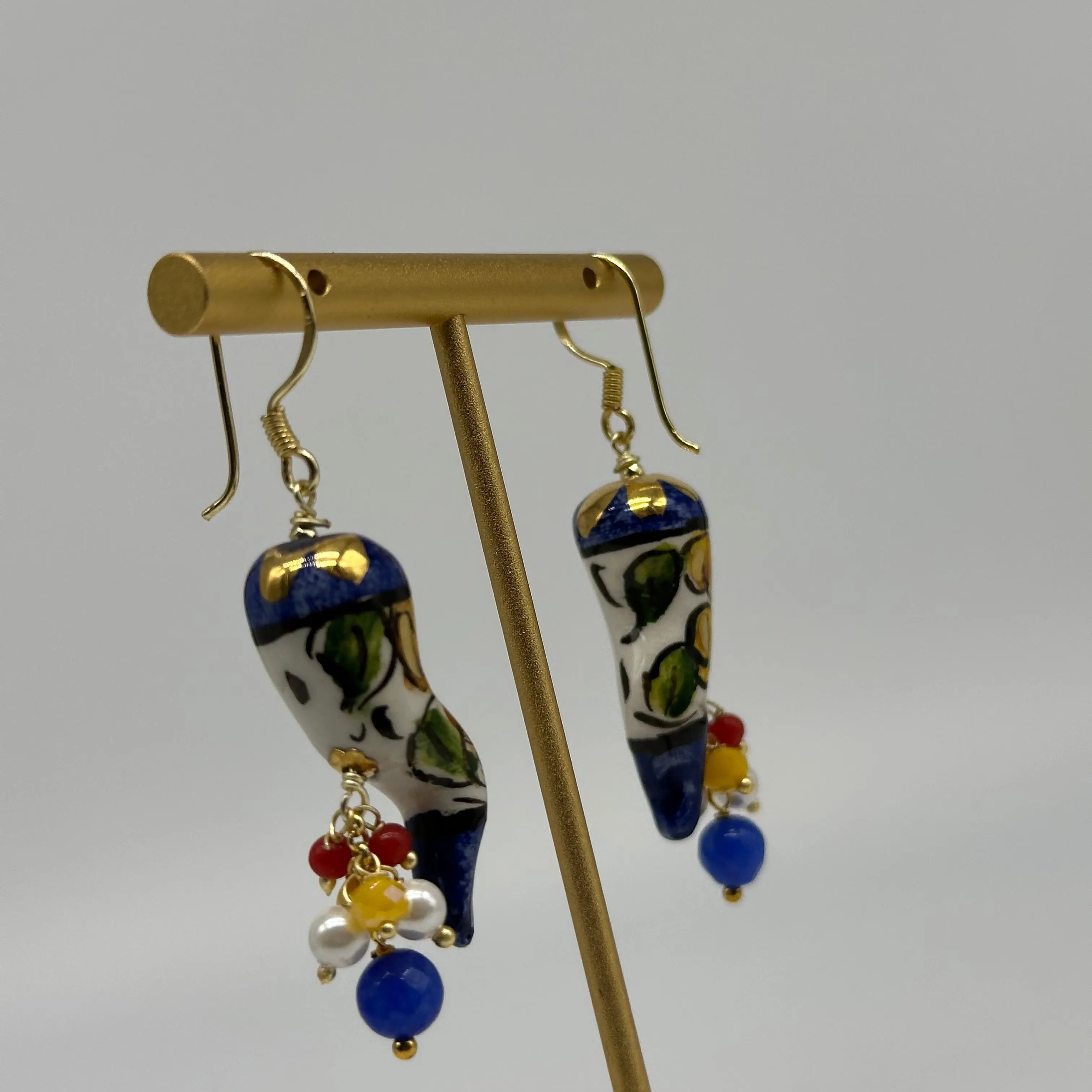 Orecchini Artigianali Corno Portafortuna in Ceramica di Caltagirone V.2 DD CERAMICHE SICILIANE