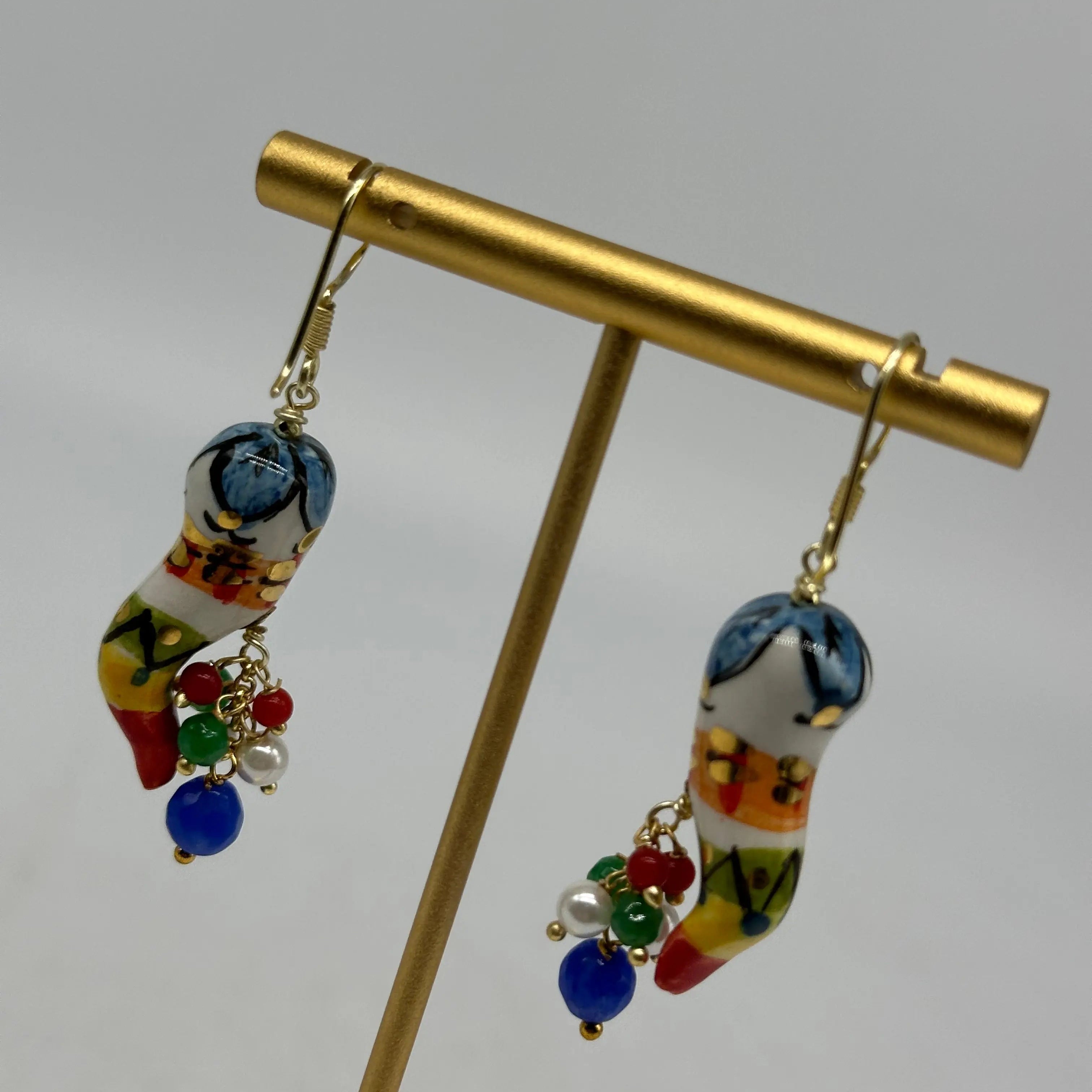 Orecchini Artigianali Corno Portafortuna in Ceramica di Caltagirone V.1 DD CERAMICHE SICILIANE