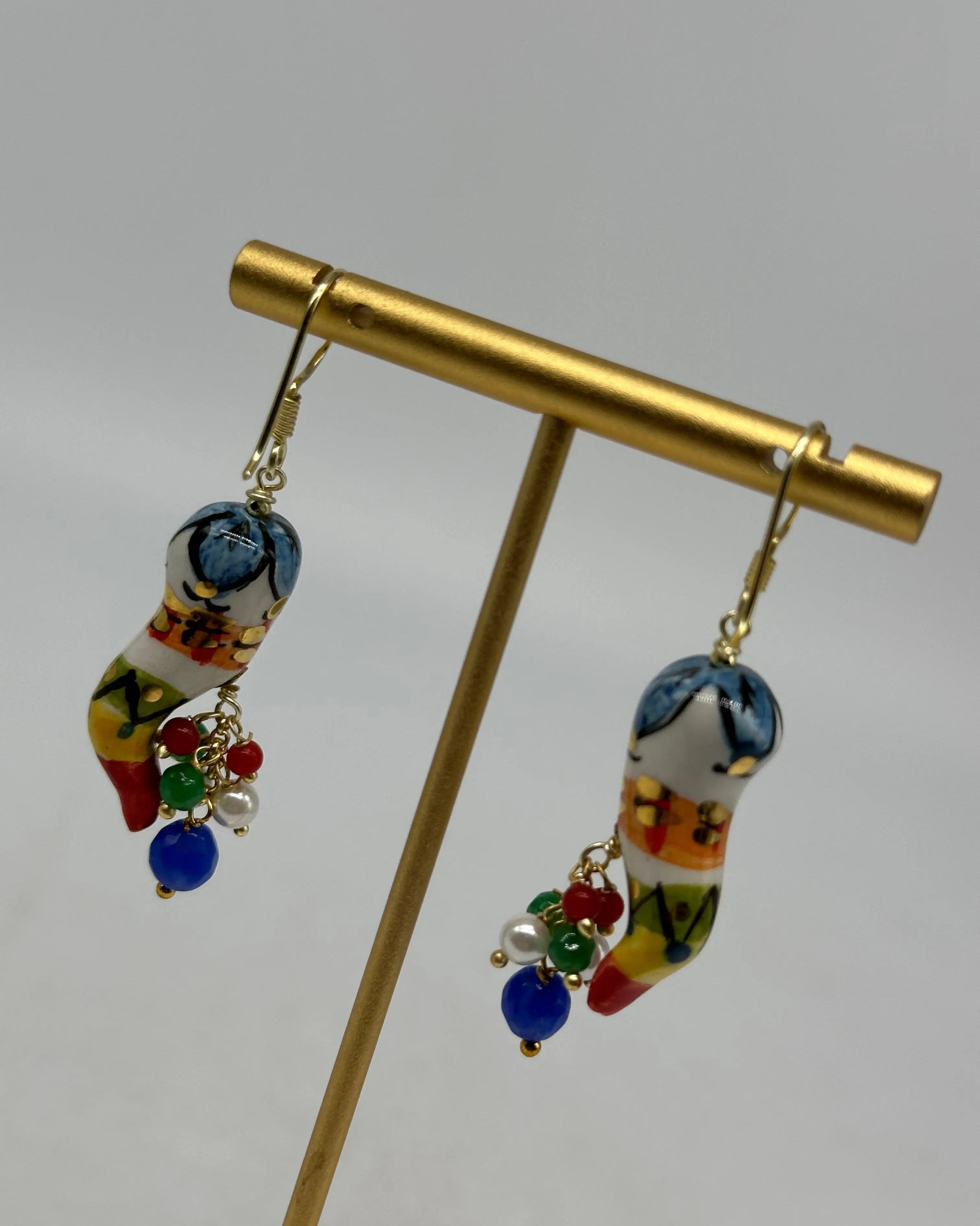 Orecchini Artigianali Corno Portafortuna in Ceramica di Caltagirone V.1 DD CERAMICHE SICILIANE