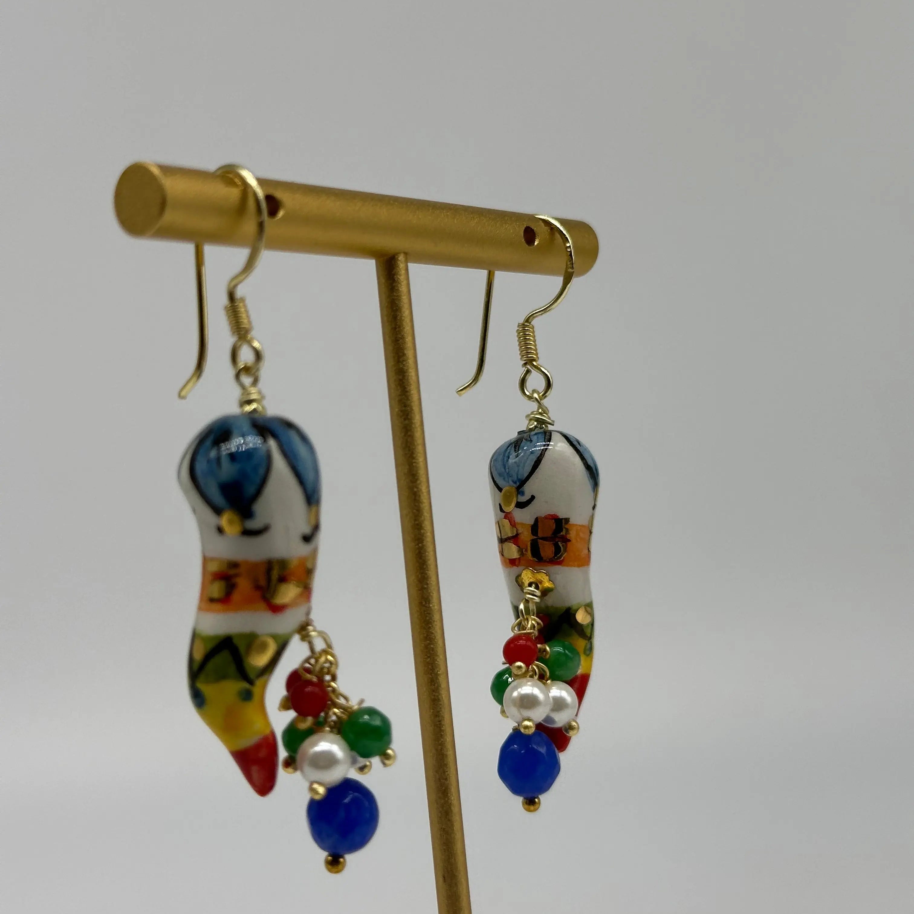 Orecchini Artigianali Corno Portafortuna in Ceramica di Caltagirone V.1 DD CERAMICHE SICILIANE